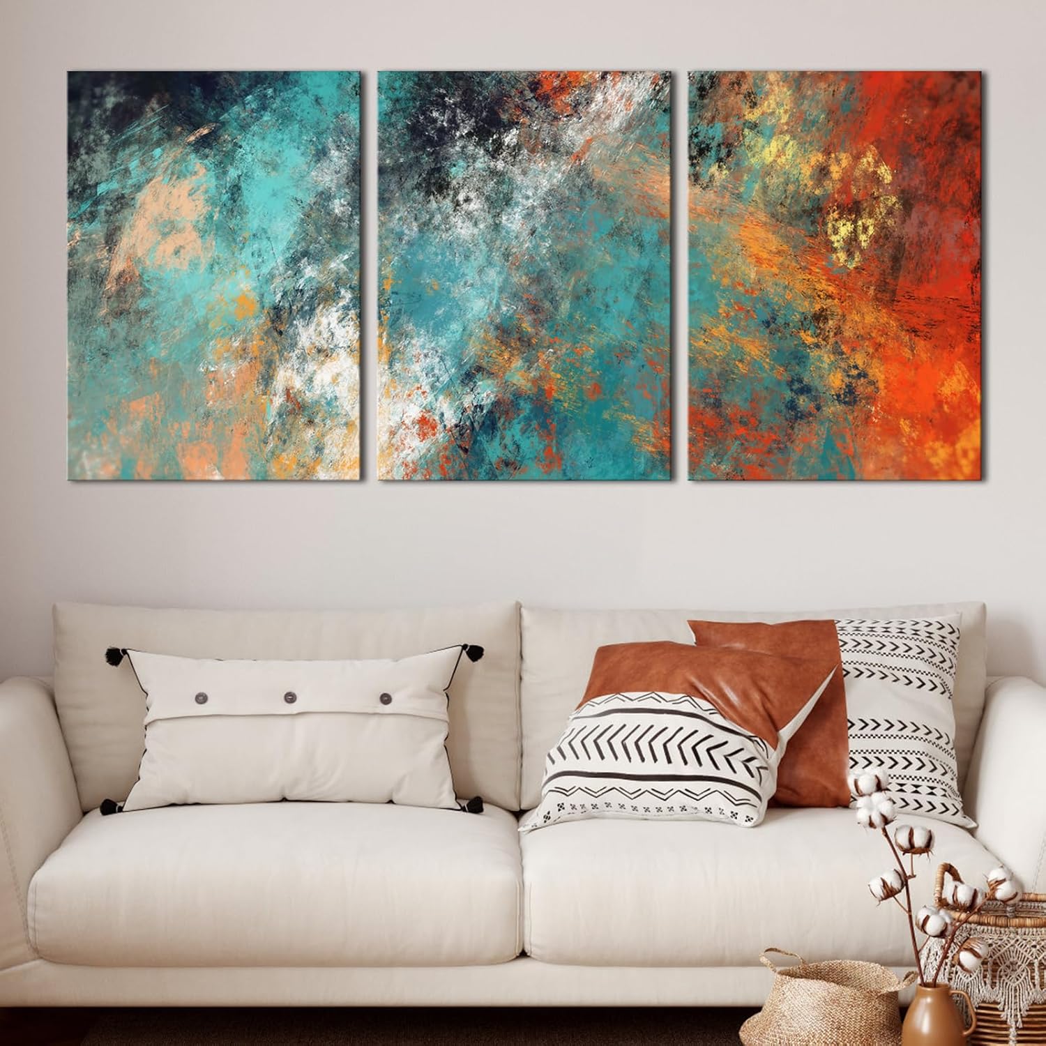 Pennimor 3Pcs Framed Abstract Canvas Wall Art, Abstract Teal Orange Poster Wood Wall Decor, Modern Minimalist Artwork Printing for Office Living Room Bathroom Bedroom Home Farmhouse Decoration 12x16in