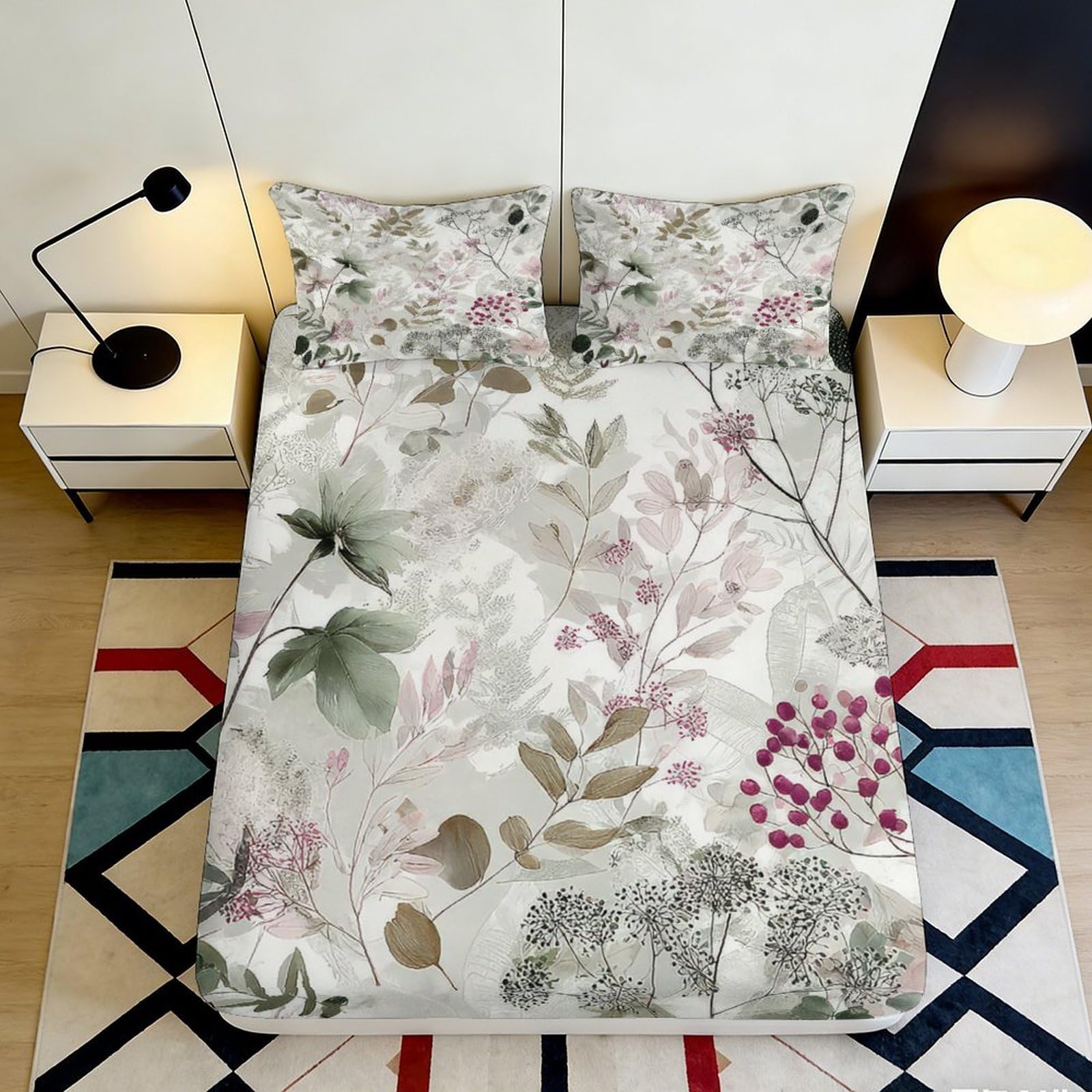 Pnayamiorkfel Style-3 3D Printed Botanical Garden Fitted Sheet Microfiber Soft Floral Meadow Mattress Cover For Bedroom Guest Room Decor 90X200x25cm