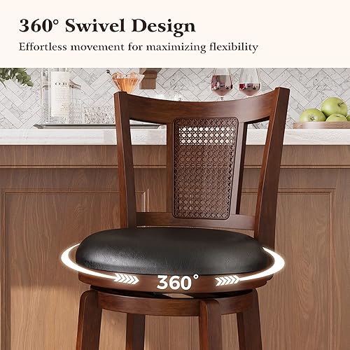 Miniatura 5 de ALPHA HOME Juego de 2 taburetes de bar giratorios, taburetes de cocina con respaldo, taburetes de bar de madera de 30 pulgadas, silla giratoria de