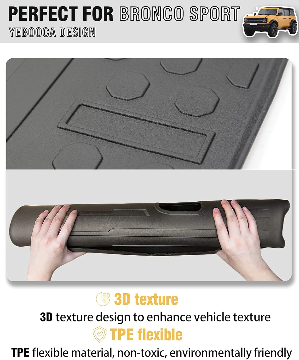 Cargo Liner Compatible with 2021-2025 Ford Bronco Sport Trunk Mat Back Seat Cover Protector(Backrest+Trunk Mat)