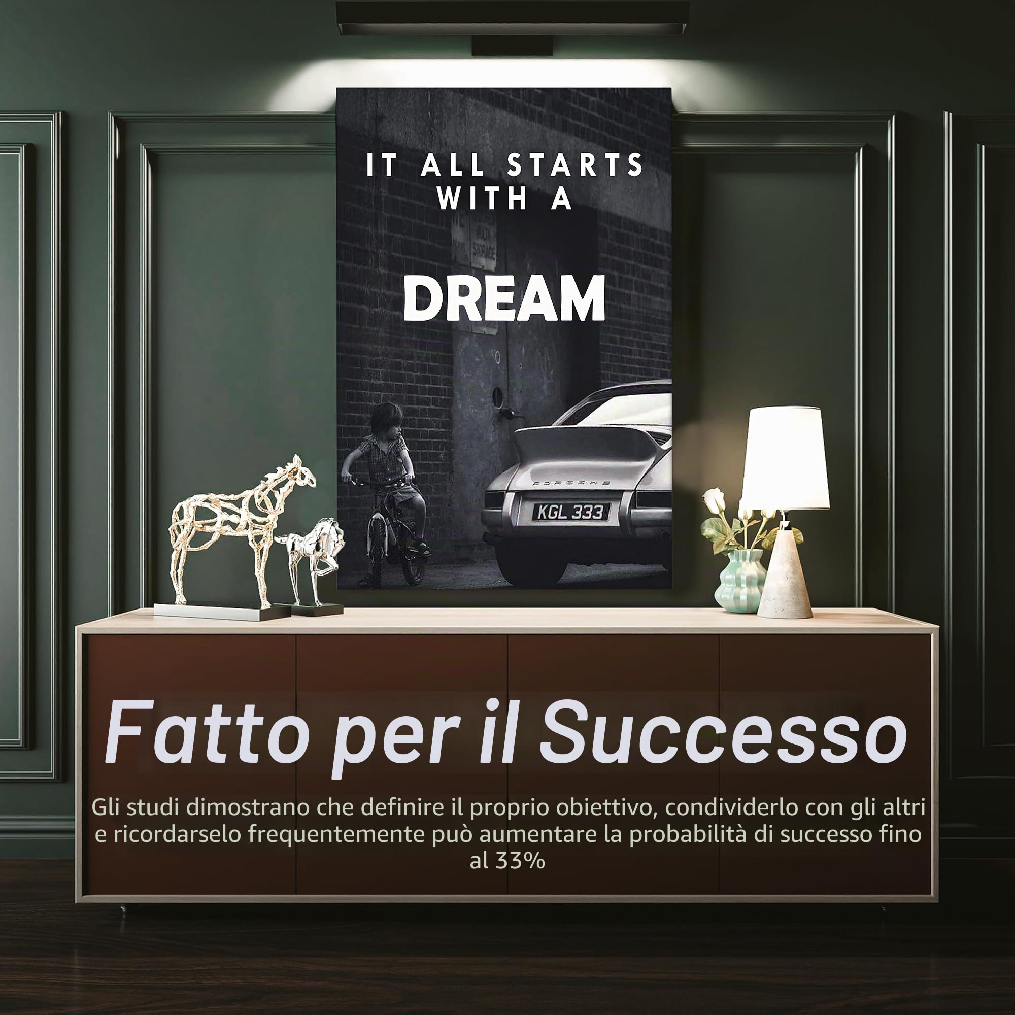 SuccessHunters - Decorazione da parete motivazionale per ufficio, tela artistica per auto, decorazione automobilistica motivazionale per gli amanti delle Porsche Sportscar