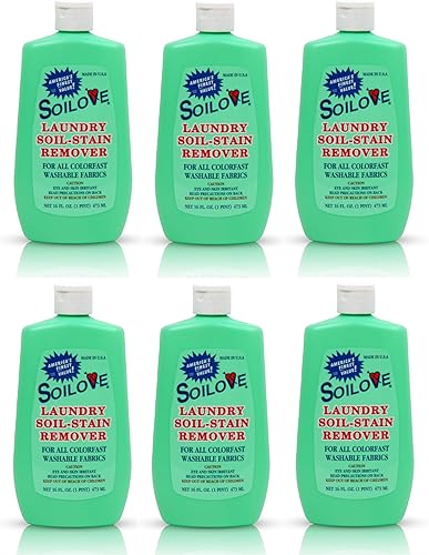 Soilove Líquido quitamanchas para ropa sucia – 6 botellas (16 onzas) – Potente prelavado para sangre, grasa, tinta, hierba, alimentos y más –
