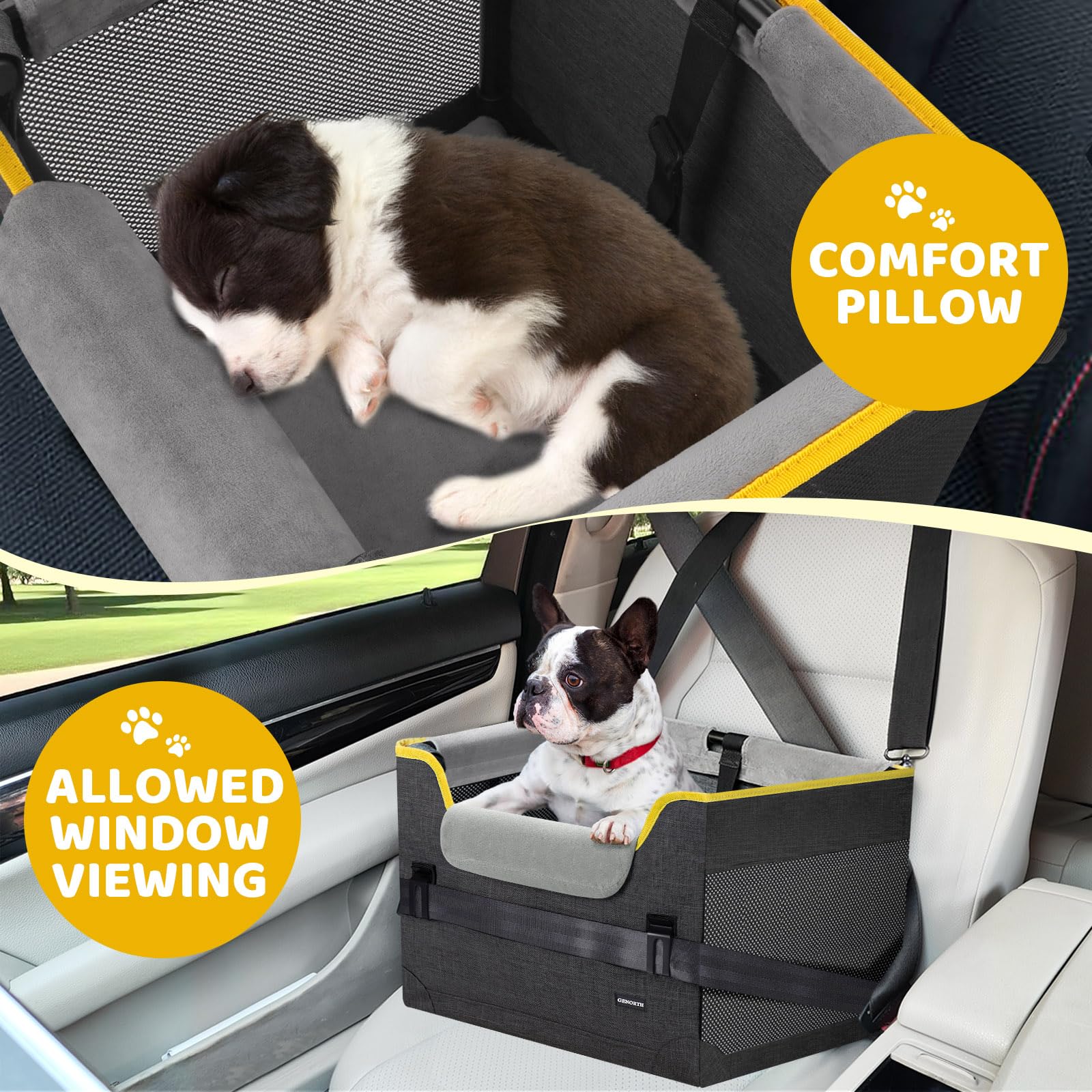 GENORTH Dog Car Seat for Small Dogs,Detachable Pet Car Seat Under 20 lbs,Dog Booster Seat with Cozy Chin Rest,Cushion and Safety Belt, (Gray) - image 7