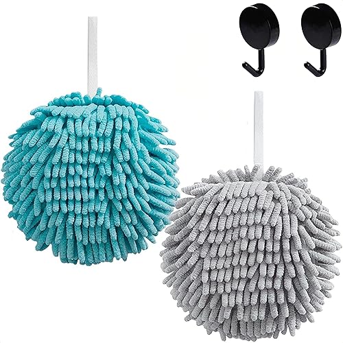 Frbryak 2 piezas de toallas de mano de bolas esponjosas, toallas de mano de microfibra para baño con lazo para colgar, toallas de baño decorativas