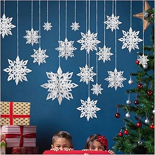 3D White Snowflake Ornaments Decor for Christmas, 15PCS Large Paper Hanging Snowflakes Decorations for Winter Wonderland Party Xmas Tree, Assorted Sizes (5.9,7.9,9.8 Inches)