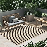 Vista 4 de LEEVAN - Tapete lavable para exteriores a rayas color blanco y negro, tapete para entrada