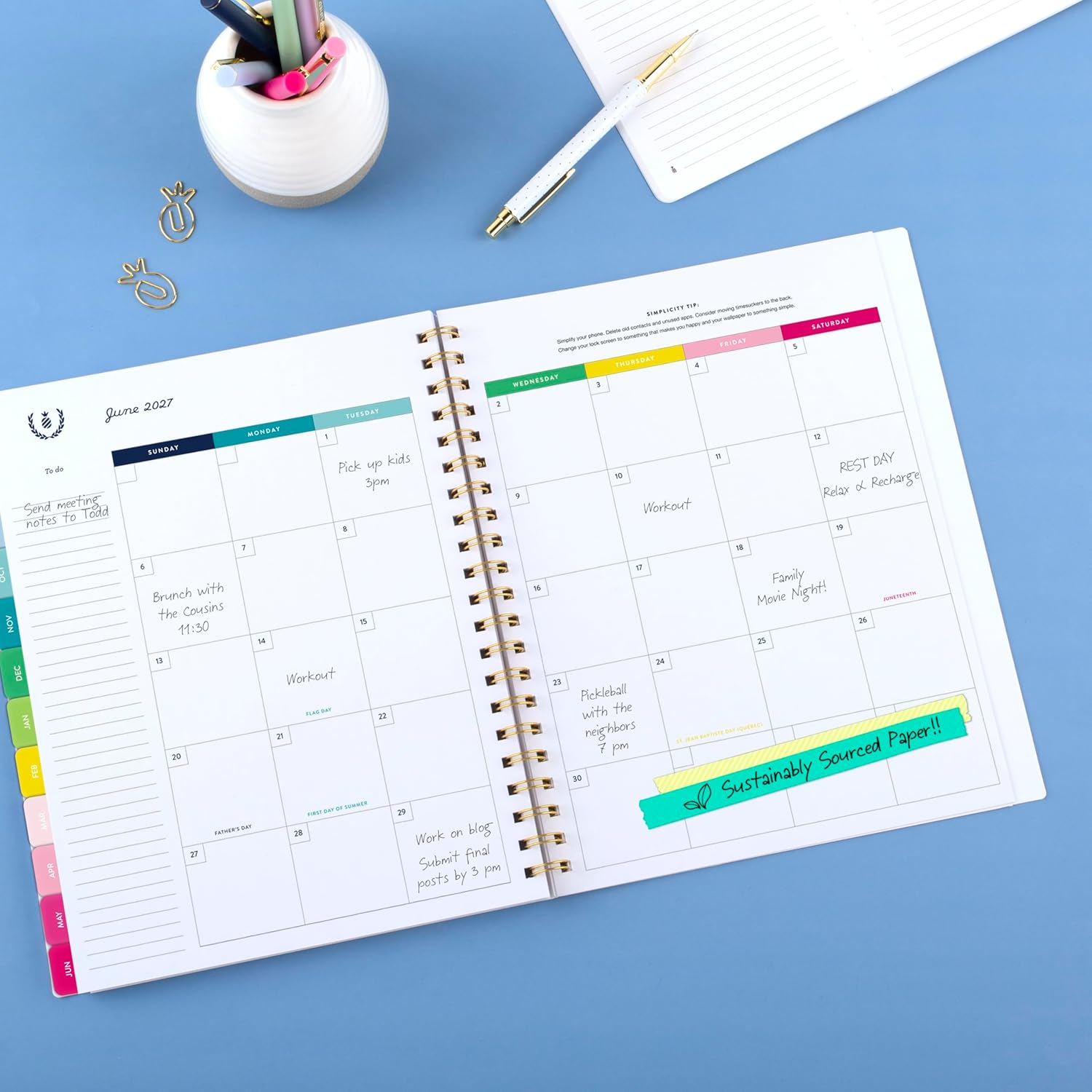 AT-A-GLANCE Planner 2026-2027 Weekly & Monthly Academic 12-Month July-June, 8-1/2" x 11", Simplified by Emily Ley, Happy Stripe (EL49-905A)