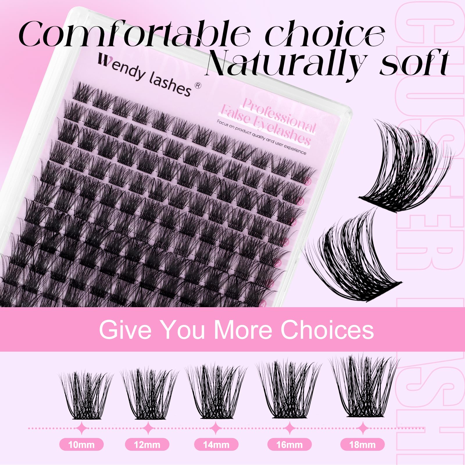 Lash Clusters Kit Natural Eyelashes Individual C-Curl Soft Cluster Lashes c9 10-18mm Mixed Russian DIY Lash Extension Kit with Lash Bond and Seal(FK/KIT-c9-C-Mix1018) - Image 4