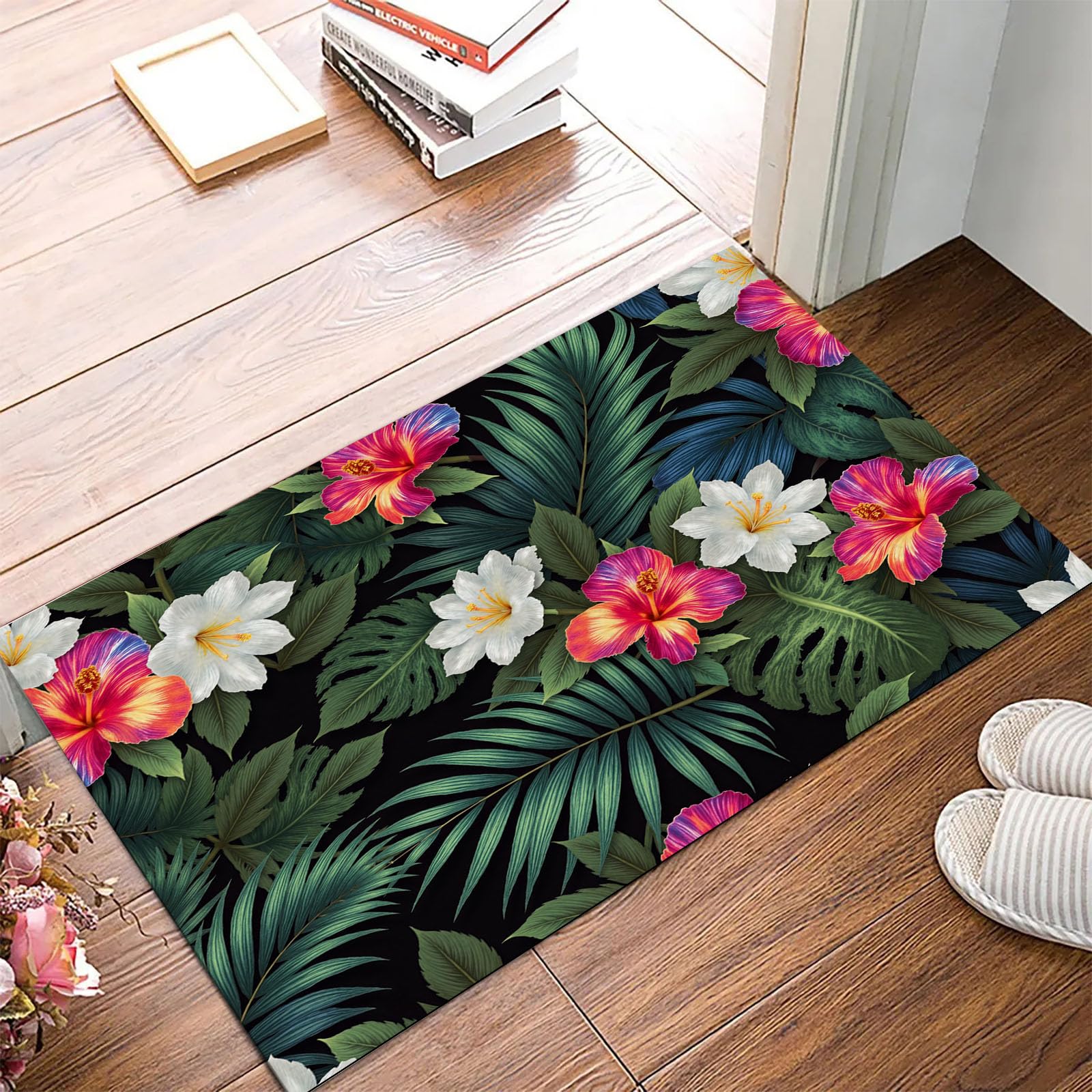 Tapis de cuisine décoratif paillasson plantes tropicales doux
