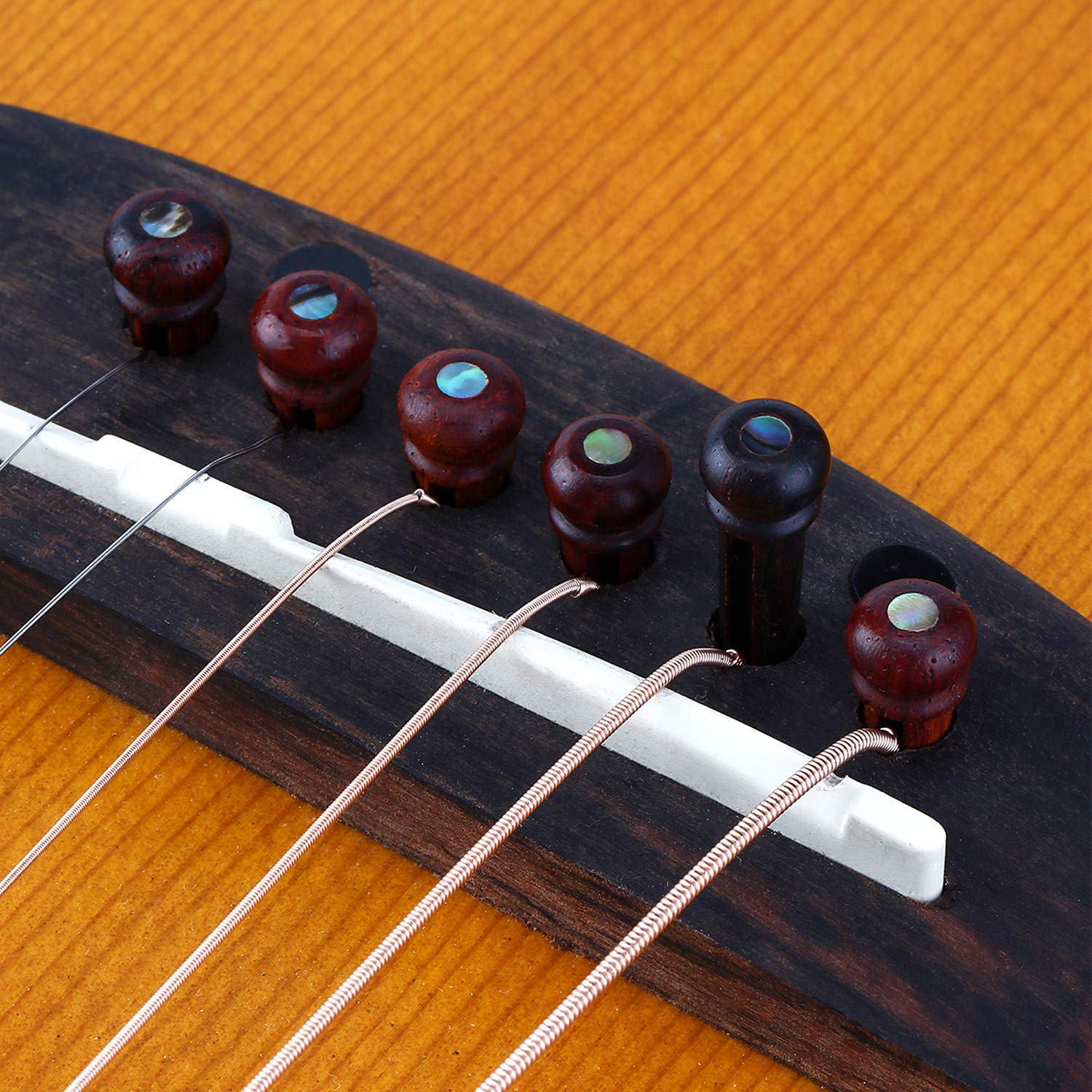 Donner Chevilles Guitare de Chevalet en Cocobolo avec Point Incrusté d'Ormeau, Goupilles de Chevalet Pièces de Rechange pour Instrument de Guitare Acoustique, 6pcs