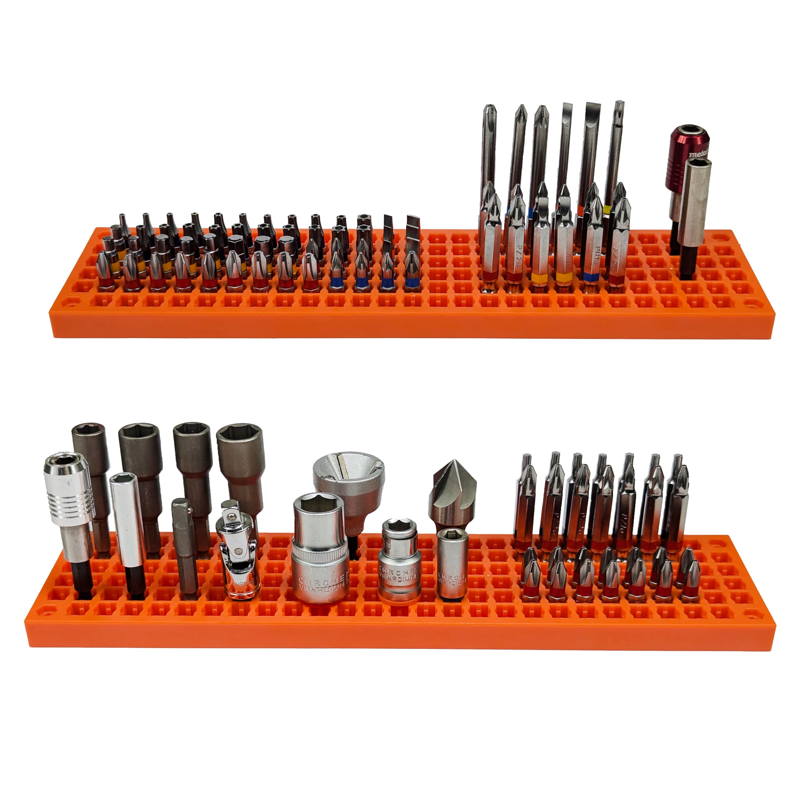 Free Zone Bit Organizer Set (Orange) – 158-Hole Bit Storage – 1/4" Hex Bits & Drive Bits Adapter Storage – Toolbox Storage (Tools Not Included)