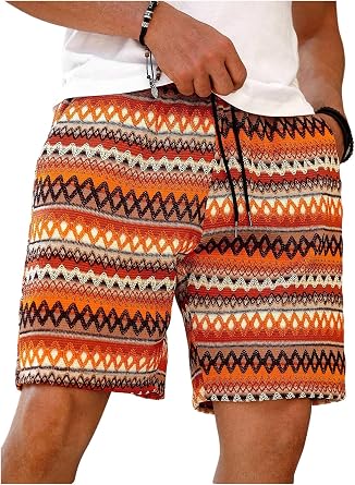 WDIRARA Mens Geometric Print Graphic Bermuda Boho Striped Shorts
