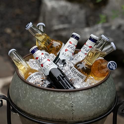 Miniatura 6 de Bañera enfriadora de bebidas de metal galvanizado plateado con forro y soporte