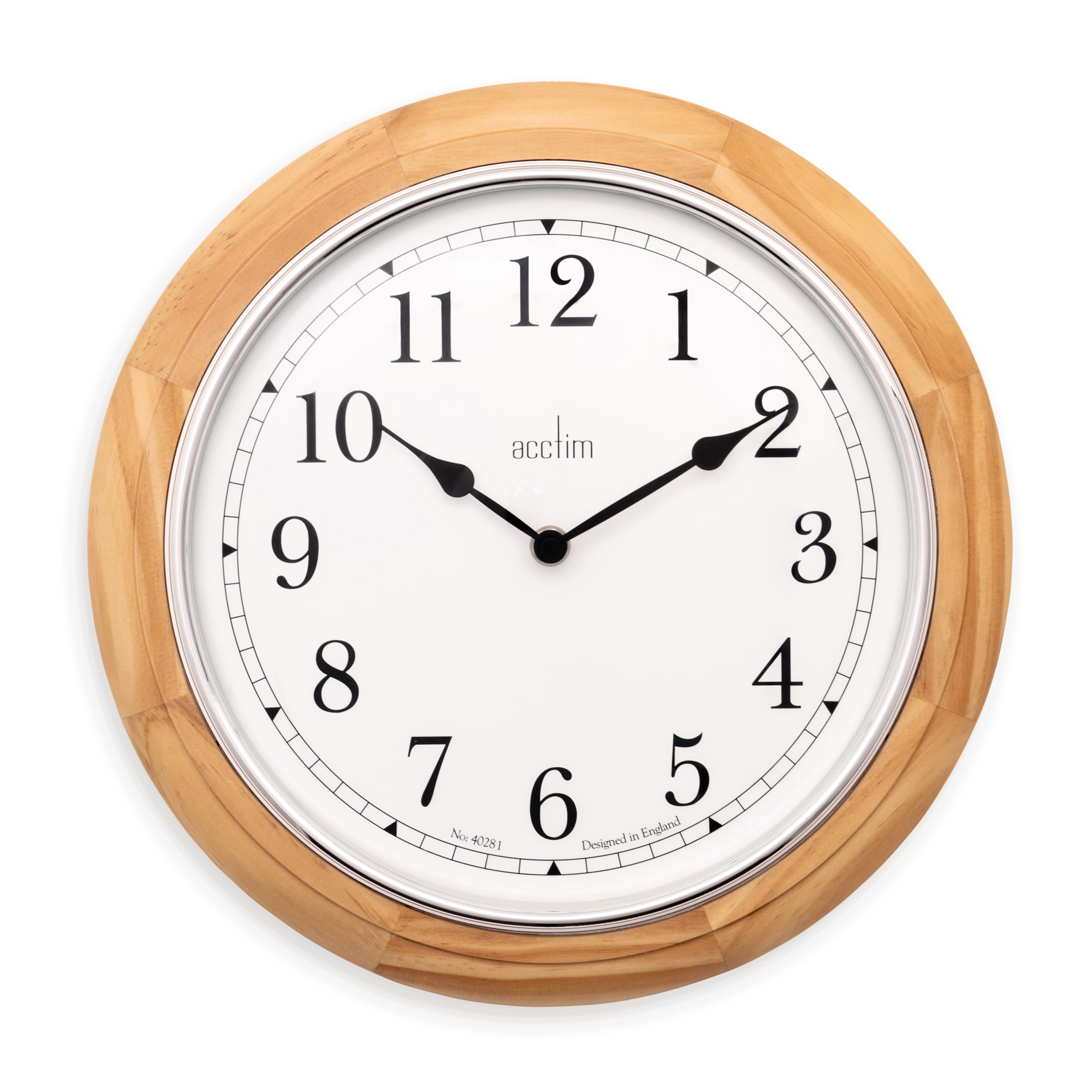 Rackhams Light Winchester Wall Clock Quartz Crafted Wood Domed Glass Lens - Wood