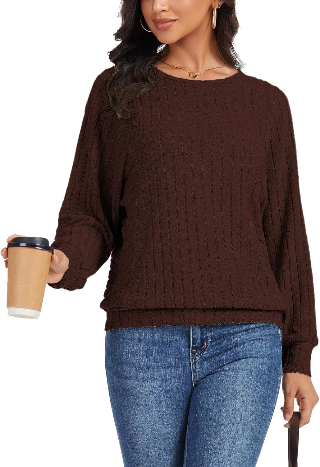 Womens Batwing Long Sleeve Shirts Lightweight Sweaters Work Tunic Tops Dressy Casual Loose Fit Fall Clothes 2025 - Image 3