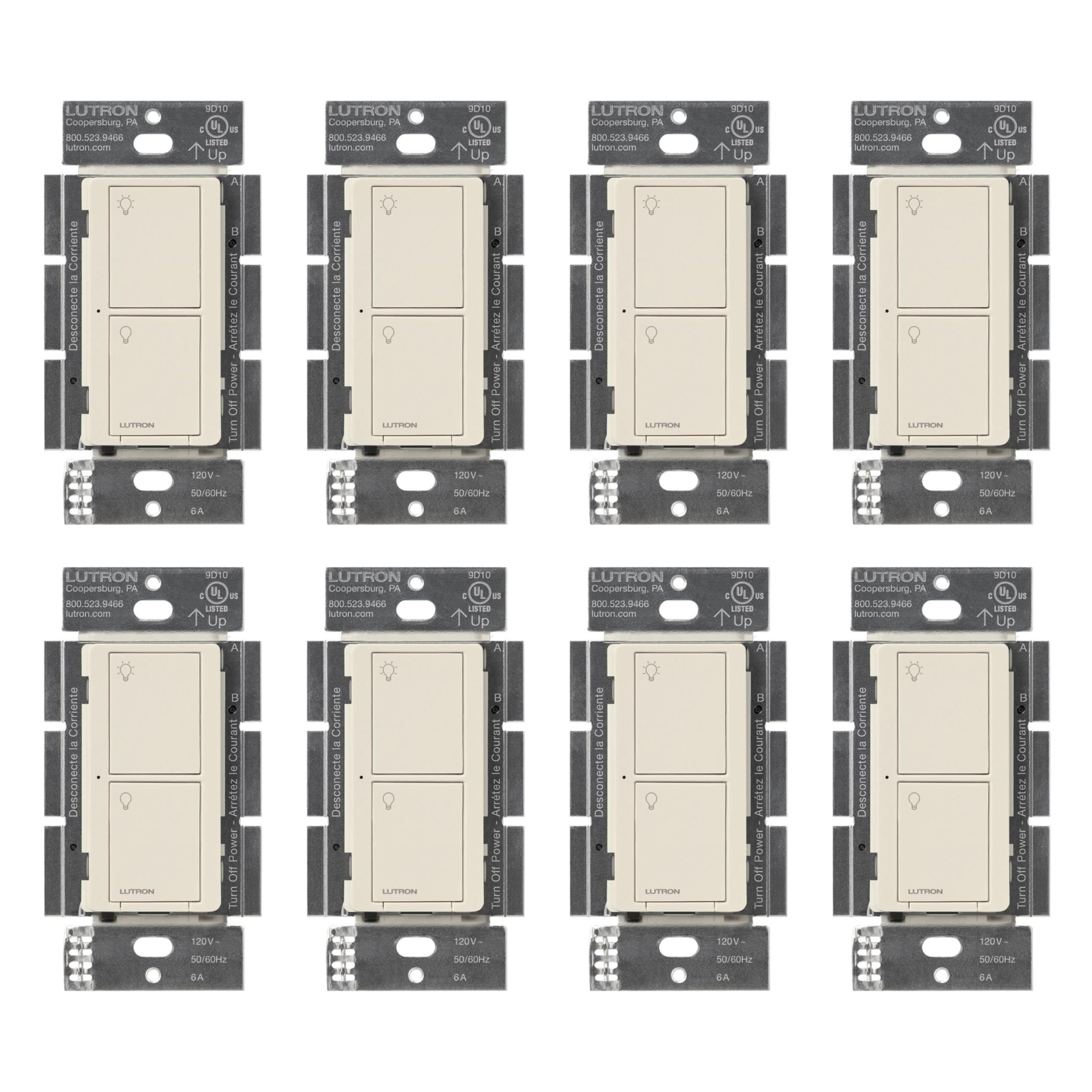 Lutron Caseta Original Smart Switch (Lutron Smart Hub Required), for LED Lights and Fans, 6 Amp, Single-Pole/3-Way, Neutral Required, PD-6ANS-LA-8-Pack, Light Almond, 8 Pack Light Almond 8 Pack Smart Switch