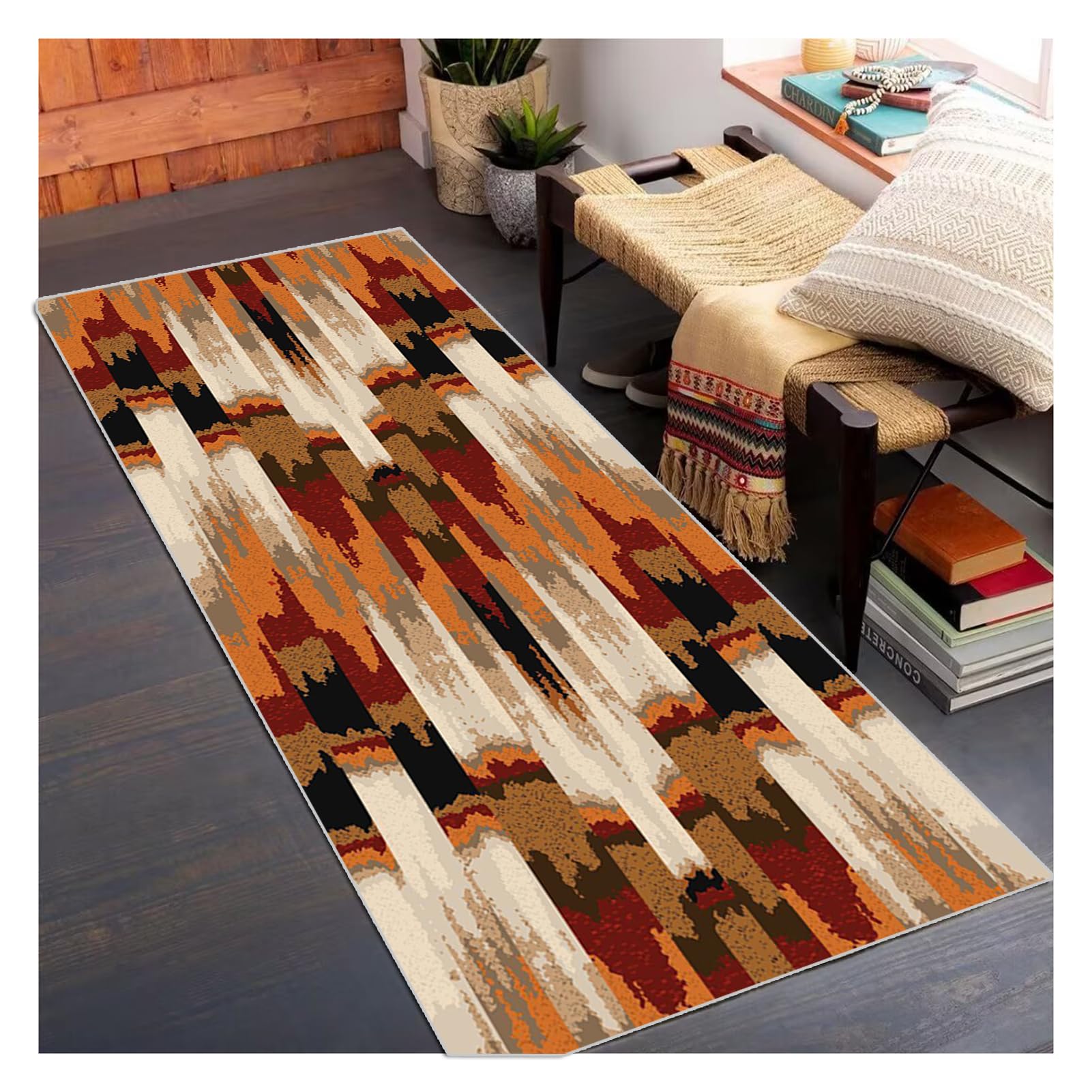 Colourful Contemporary Hallway Runner Rug Non Slip Washable Carpet Runner 70x340cm Extra Long Kitchen Floor Mat Abstract Pattern Narrow Rugs for Bedroom Bathroom Corridor Entrance Durable Runner