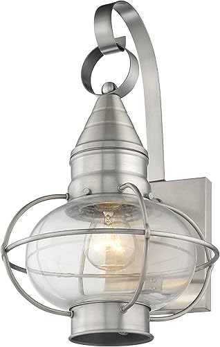 Miniatura 3 de Livex Lighting 26901-91 Linterna de pared transitoria para exteriores de una luz de Newburyport Collection en Pwt, Nckl, BS, Slvr. acabado, níquel