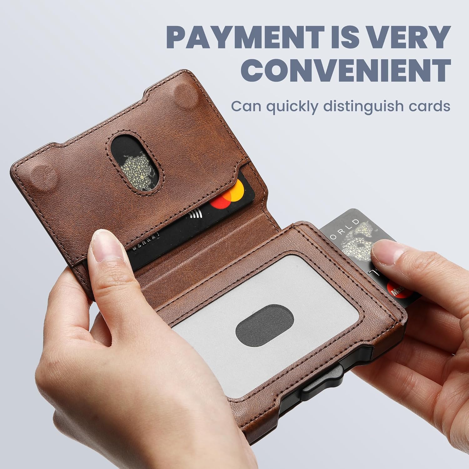 Airzoo Wallet for Men, RFID Blocking Slim Mens Wallet with Money Clip, Minimalist Pop Up Card Case, ID Window, 9-11Cards Capacity, Bifold Leather Front Pocket Wallet with Gift Box（Brown Red）