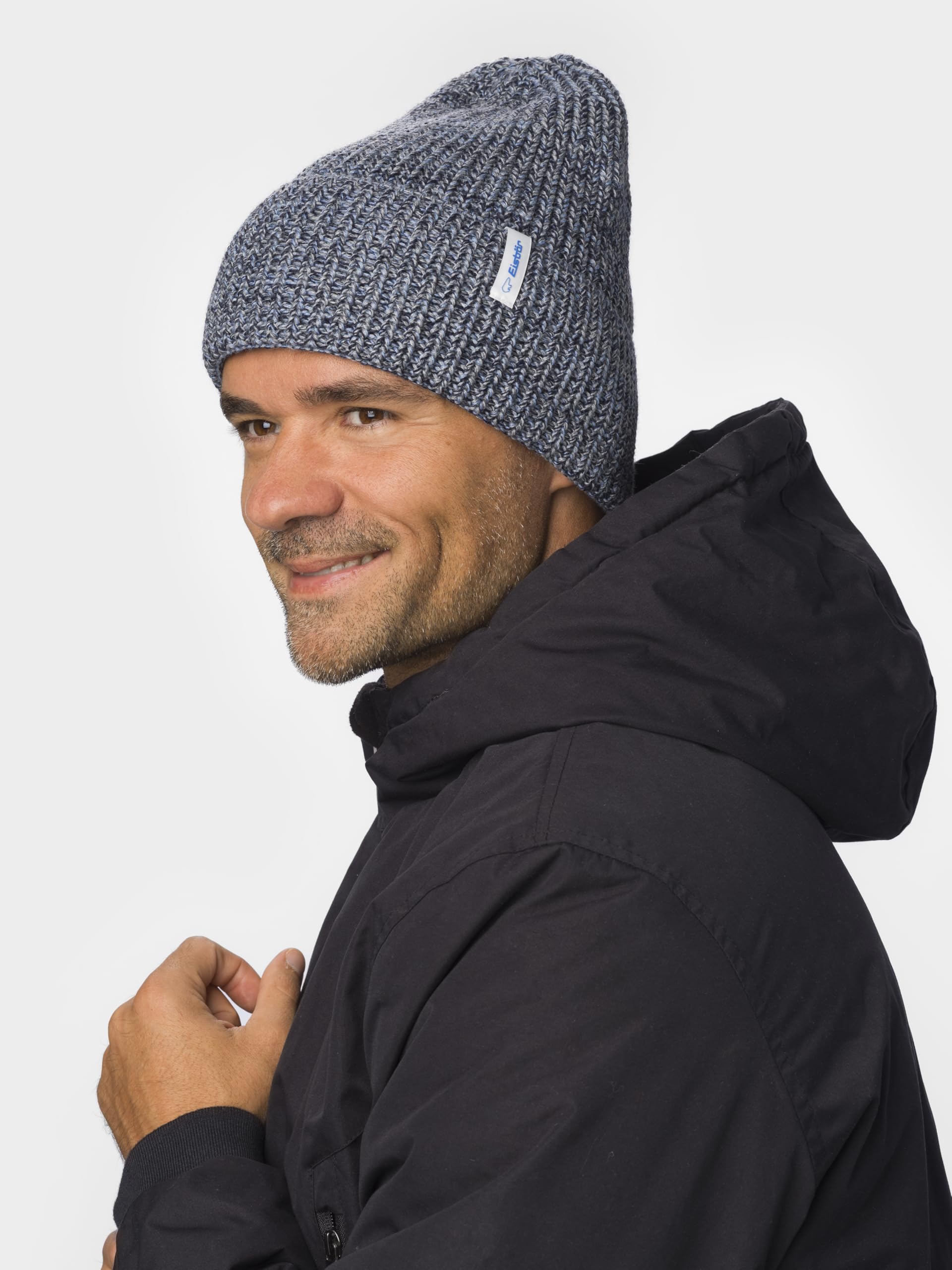 Eisbär Czapka męska i damska Swell niebieska – czapka zimowa z merynosów unisex z polarem chroni przed zimnem i wiatrem – czapka beanie z kopertą oddychająca termoregulacja kaptur z Austrii
