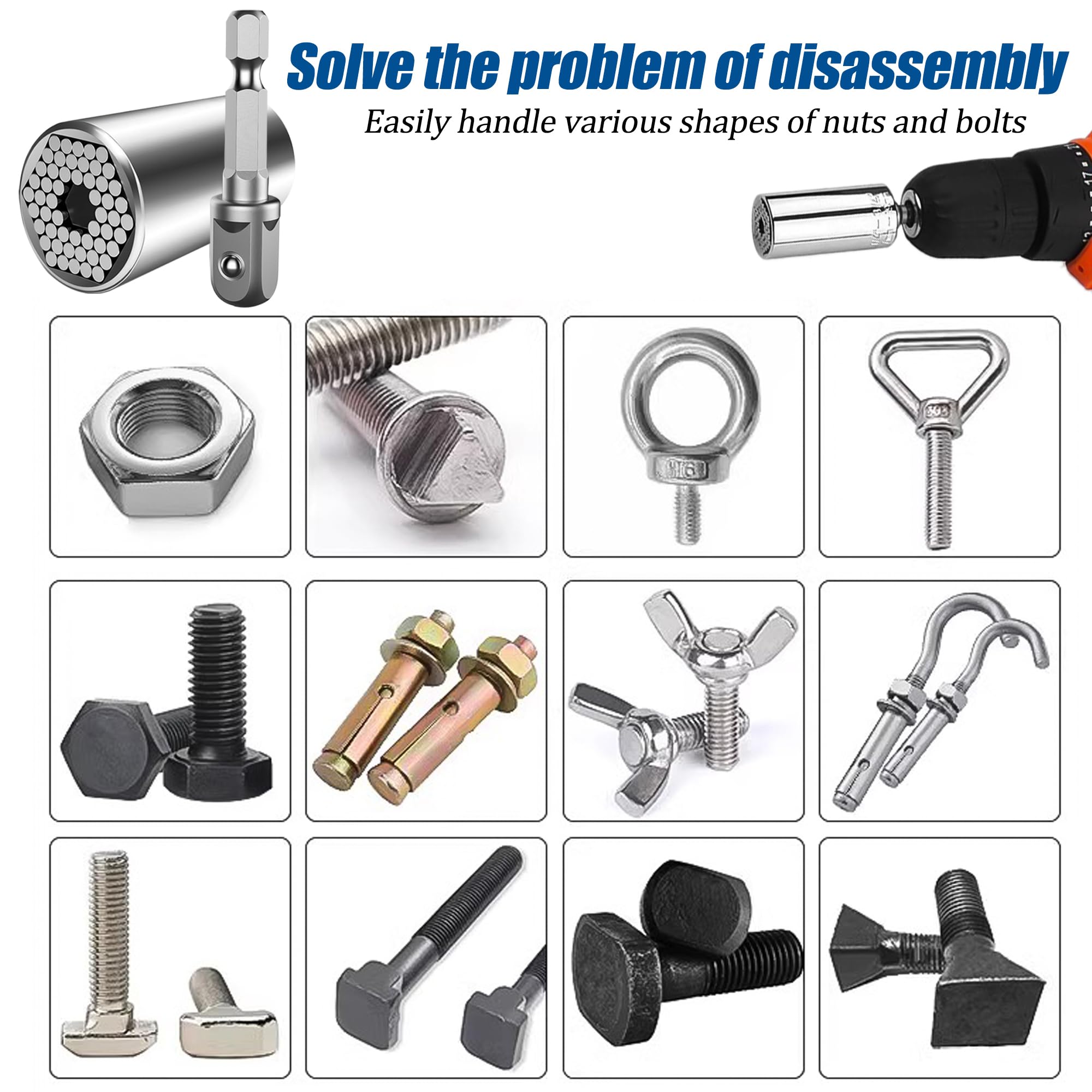 Chiave a bussola universale, Chiave Universale, 7-19 mm, multifunzione, adattatore per trapano, utensili per riparazioni, regali per uomini