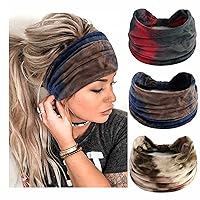 Vista 12 de Diademas bohemias para mujer, bandas anchas para la cabeza, turbante anudadas, bufanda para el pelo a rayas, diadema con estampado de leopardo