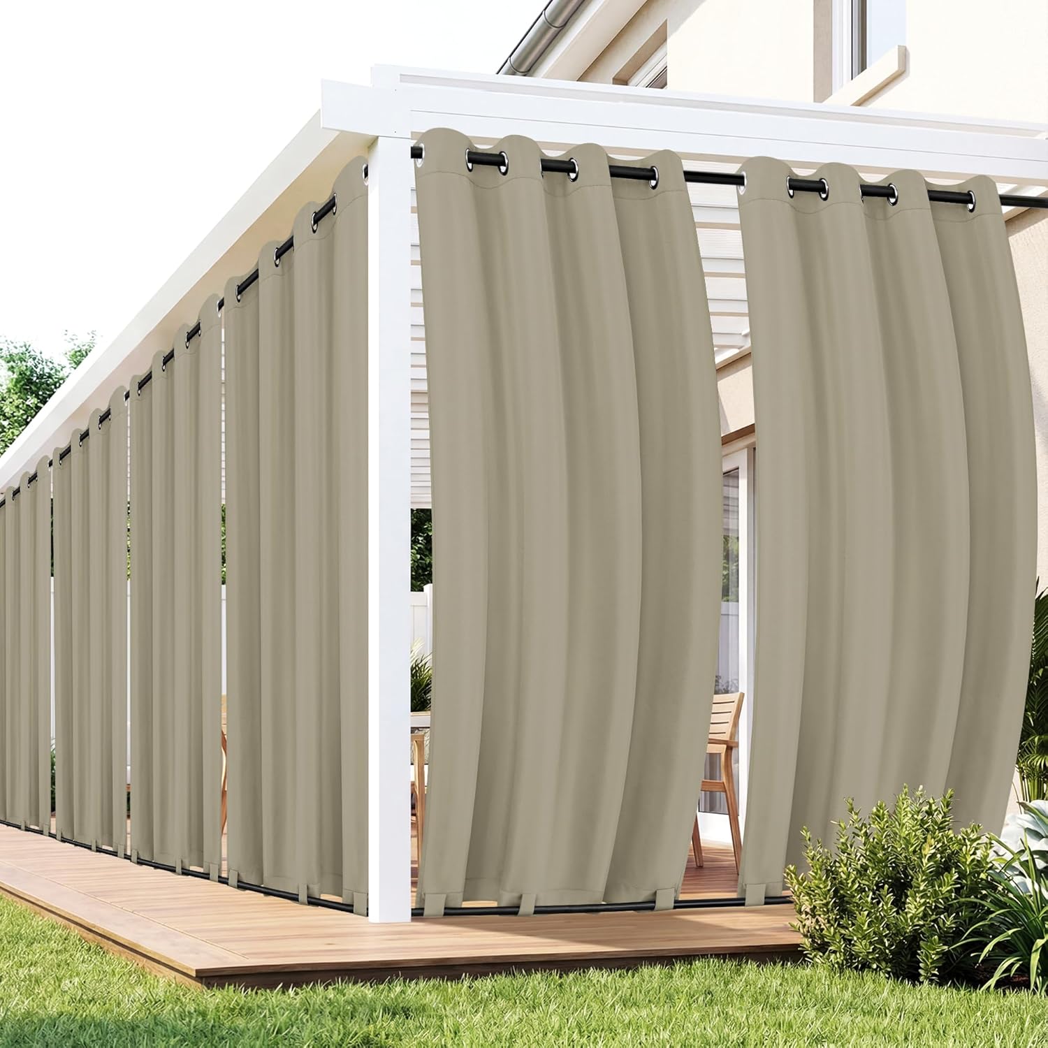 Gazebo Curtains Outdoor Waterproof 6 Panels - Windproof, Privacy, Weatherproof Outside Drapes for Patio Pergola Porch, Grommet Top and Tab Bottom Drape, 54x95 Inch, Taupe