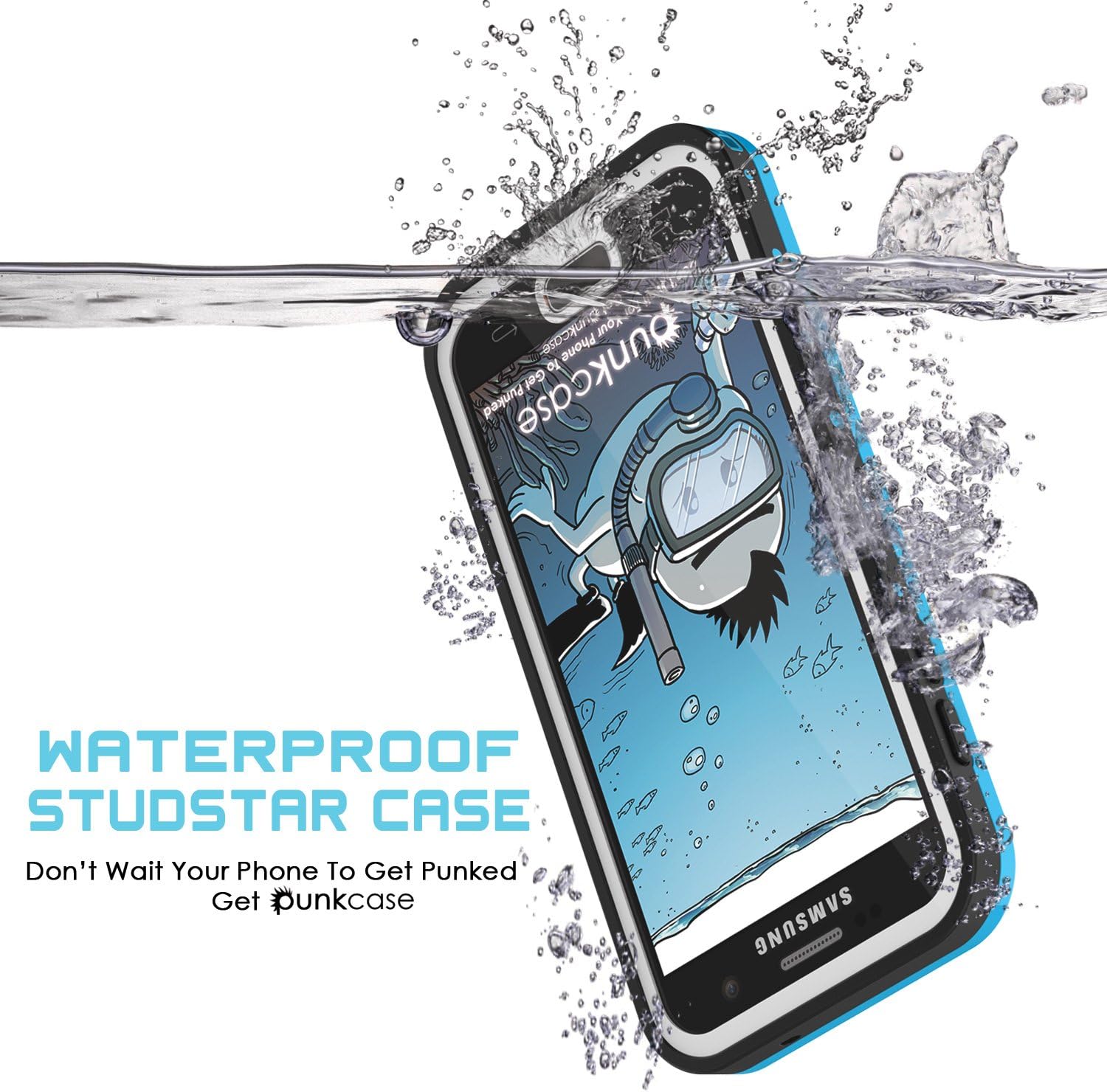 PunkCase S7 Waterproof Case [StudStar Series] [Slim Fit] [IP68 Certified] [Shockproof] [Dirtproof] [Snowproof] Armor Cover Compatible W/Samsung Galaxy S7 [Light Blue]