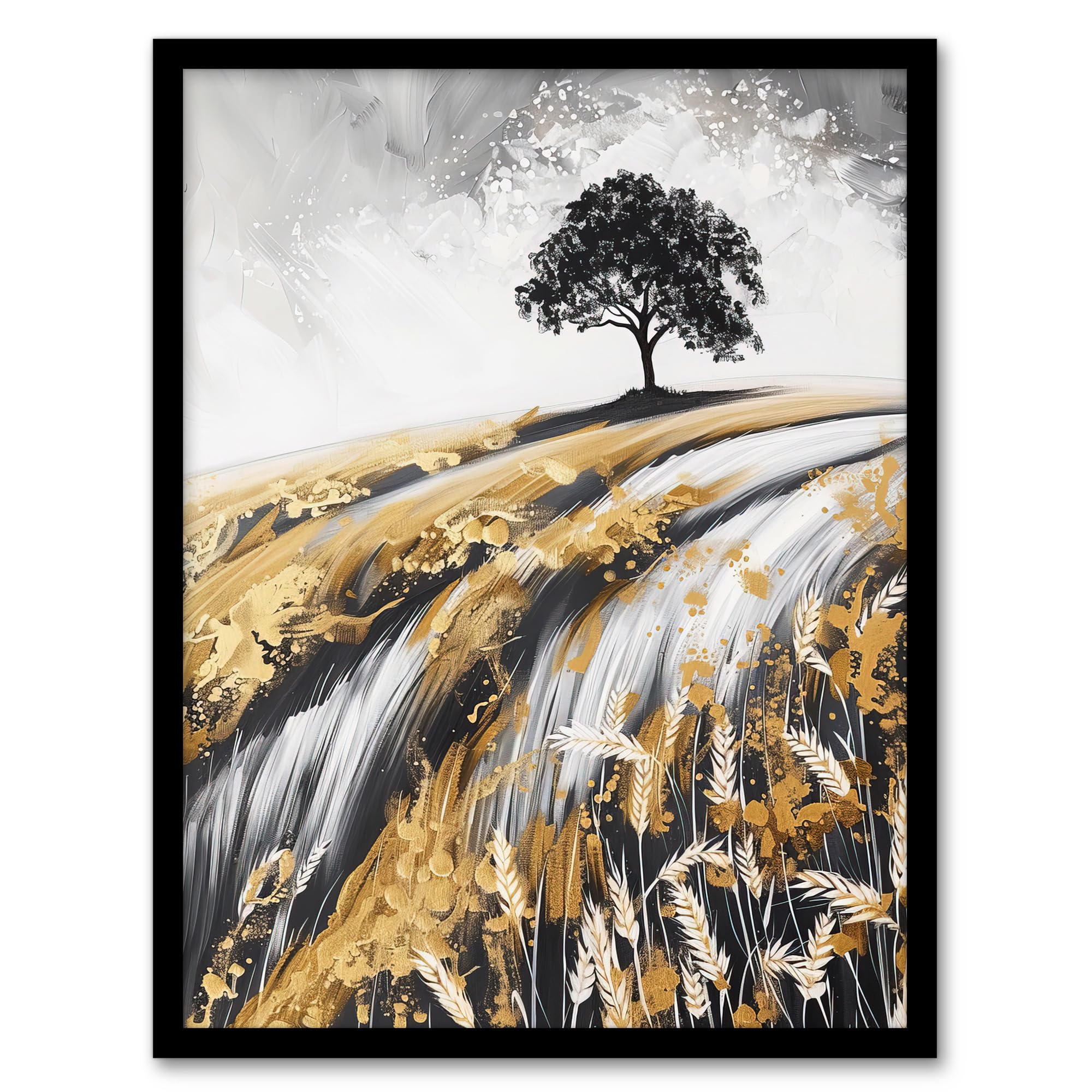 Artery8 Tree in Golden Field of Wheat Painting Landscape Living Room Artwork Framed Wall Art Print A4
