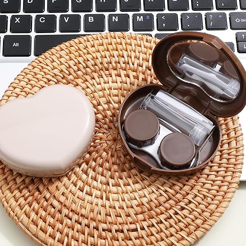 Vista 3 de 2 fundas para lentes de contacto de corazón, lentes de contacto marrones, caja portátil de lentes de contacto de tamaño de viaje con pinzas