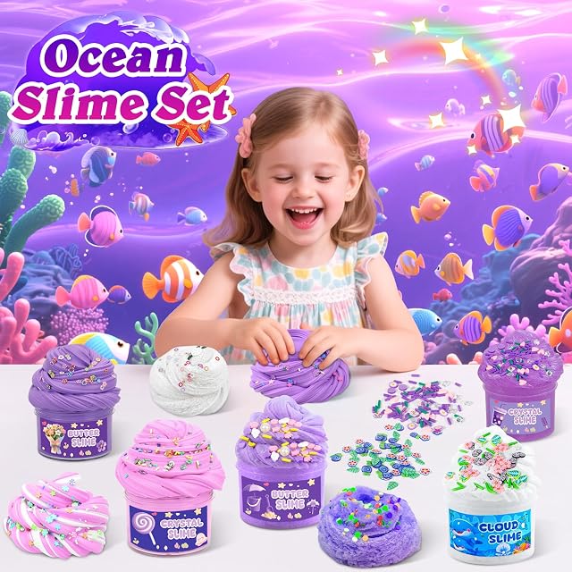 Foto 3 de 7 de AMCHLEL 6 Kits de Fluffy Butter Slime, Juguetes de Masilla Slimes, Morado Degradado Suministros de Slime Claro