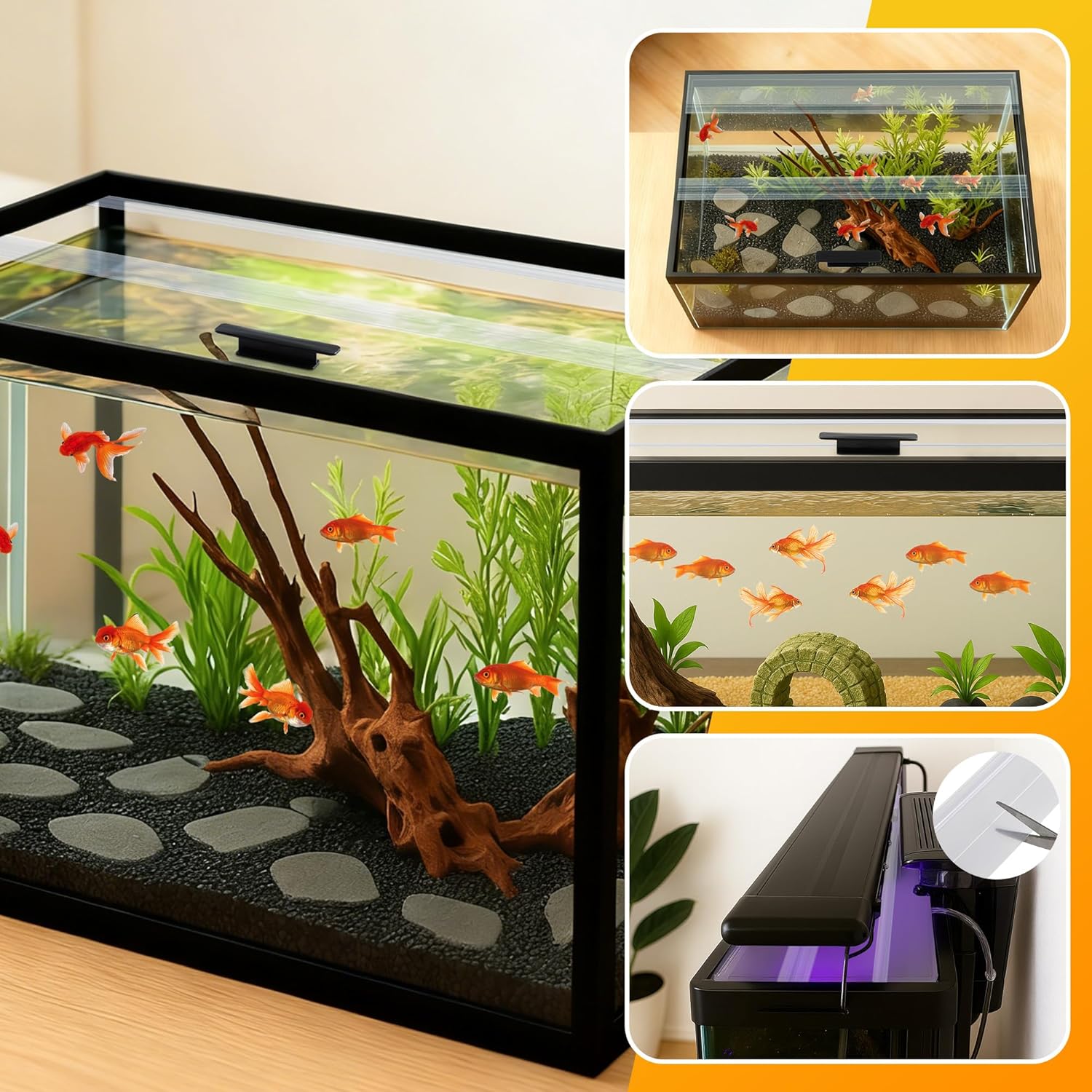 19.33x9.65in Clear Tempered Glass Canopy,Aquarium Fish Tank Hoods FITS for Most 10 Gallon Fish Tanks (Aqueon)