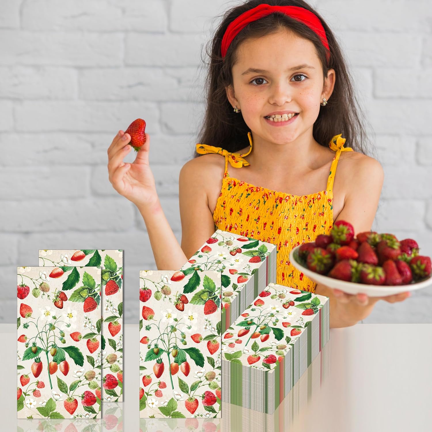Strawberry Napkins Strawberry Paper Napkins Strawberry Cocktail Napkins for Party 2-Ply 40 Count - Image 2