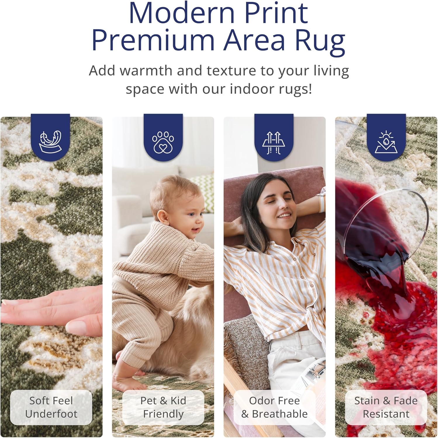 Abani Vintage Green Floral Farmhouse Washable Area Rug – 6' x 9' – Elegant Botanical Design – Ivy Collection – Non-Shedding, Easy to Clean – Durable for High Traffic Areas – Living Room & Bedroom