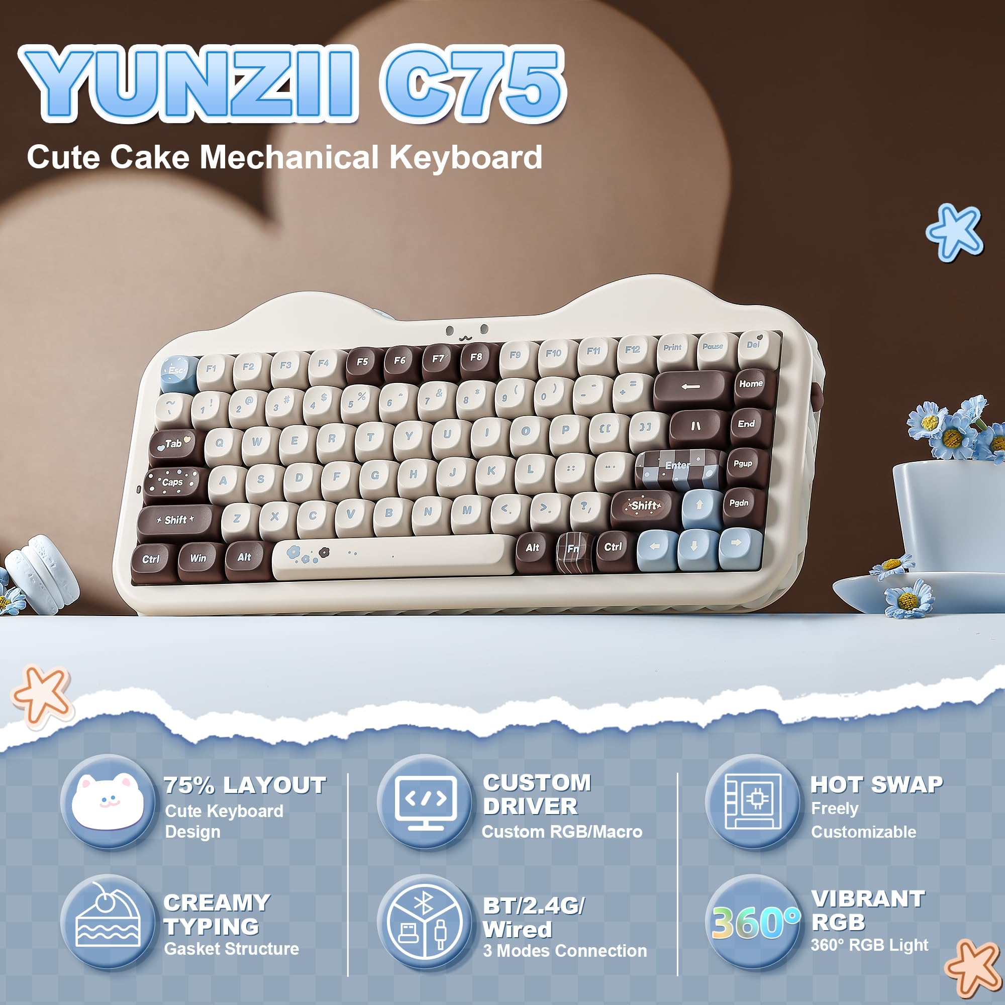 Amazon | YUNZII C75 ワイヤレス メカニカルキーボード 75%レイアウト