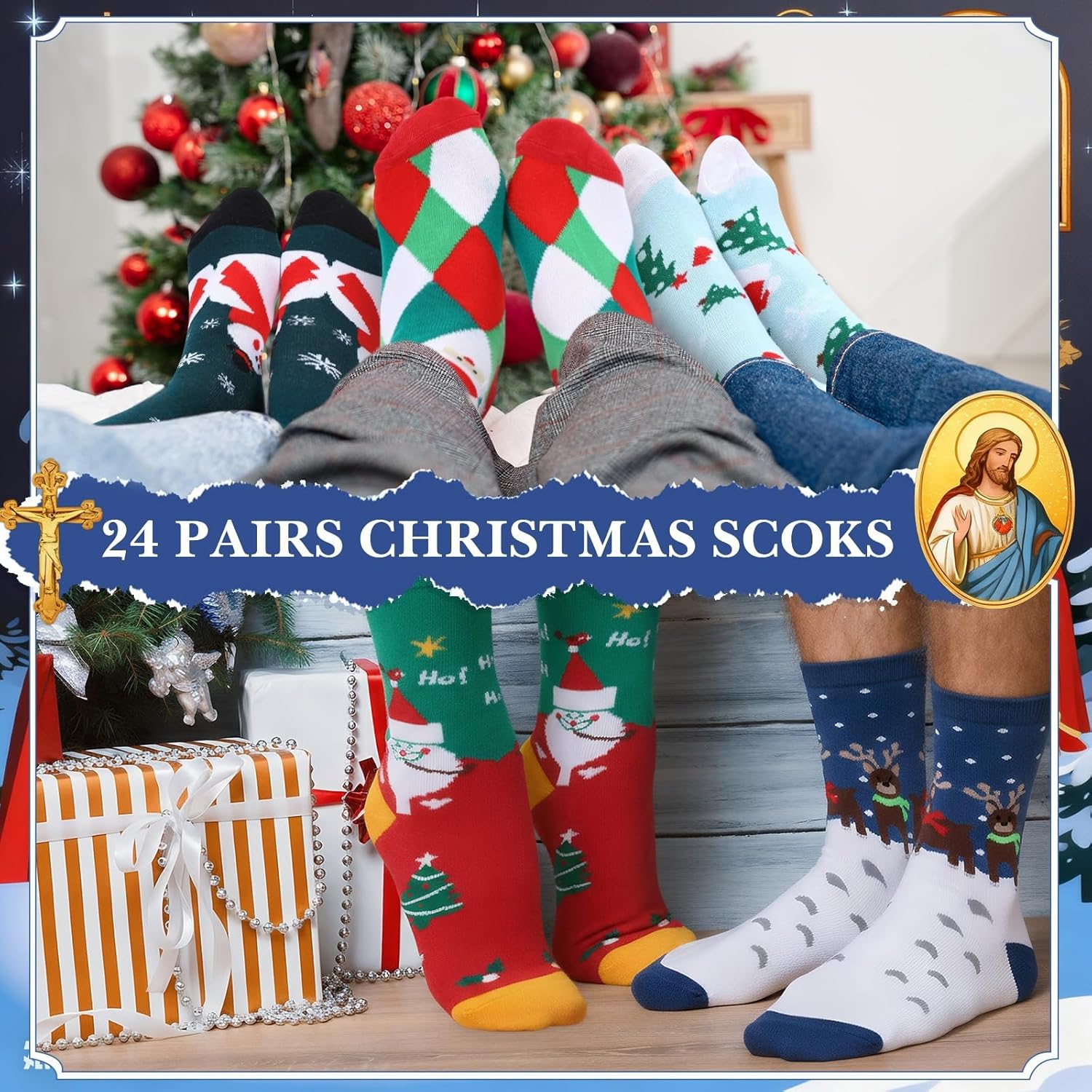 Jiuguva 24 Pairs Christmas Socks Advent Calendar 2025, Christmas Socks Bulk 24 Days Countdown Box Gift for Xmas Party Favor Gifts - Image 6