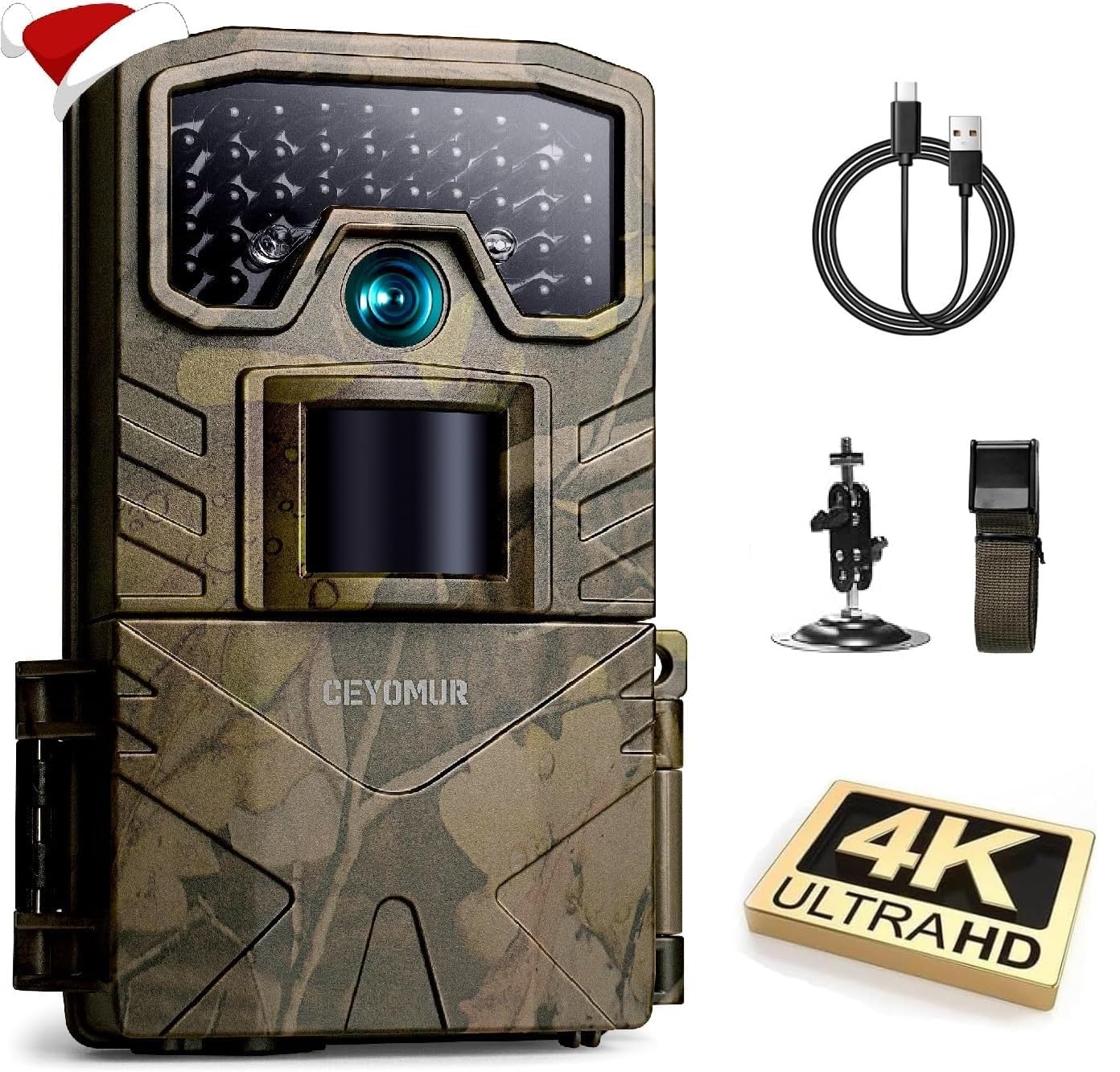 CEYOMUR Cámara de Caza 4K 30fps, 48MP Camara Fototrampeo con Visión Nocturna, Diseño de Temporizadorn, IP66 Prueba de Agua para Monitoreo de Vida Silvestre y Vigilancia del Hogar