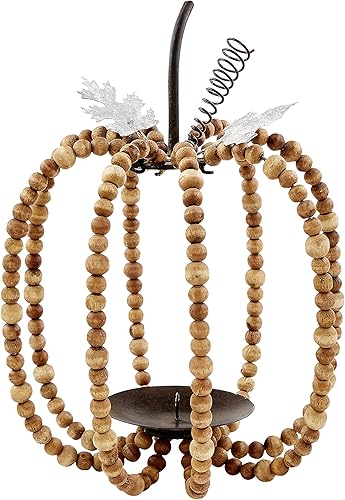 Miniatura 3 de Mud Pie Juego de faroles de calabaza con cuentas, marrón, pequeño 8 1/2 x 7 pulgadas | Grande 11 1/2 x 9 pulgadas