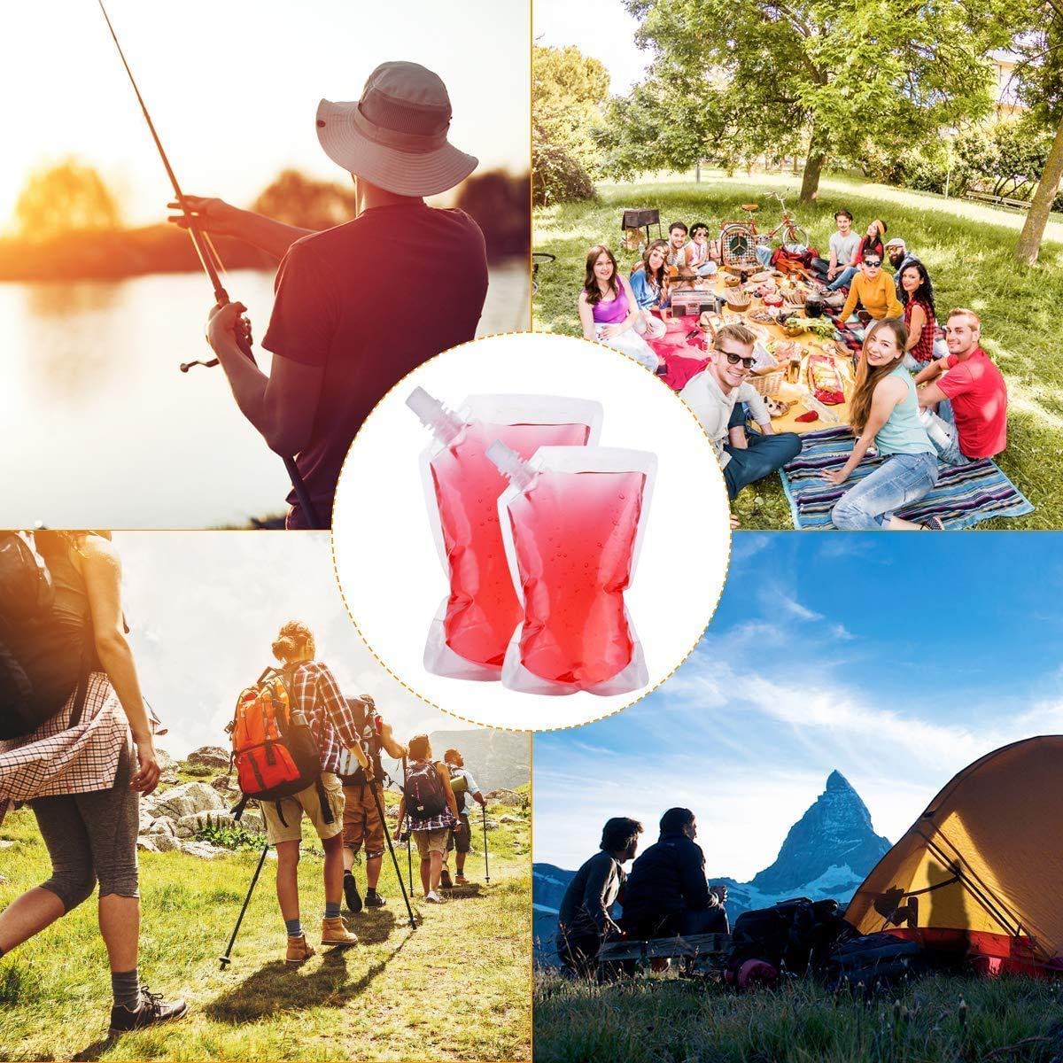 Juego de Bolsas de Agua de Plástico Transparente 250 ml con Embudo para Vino Camping