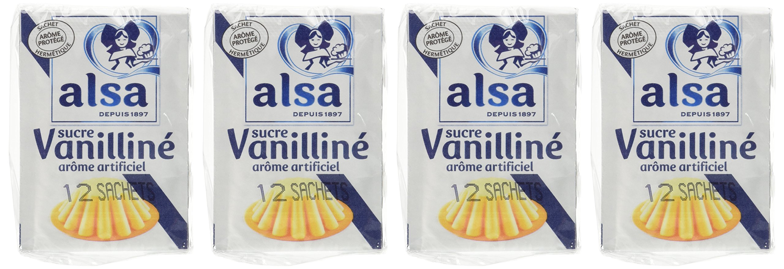 Alsa Sucre Vanilliné Arôme Artificiel Vanille 12 Sachets 90g - Lot de 4