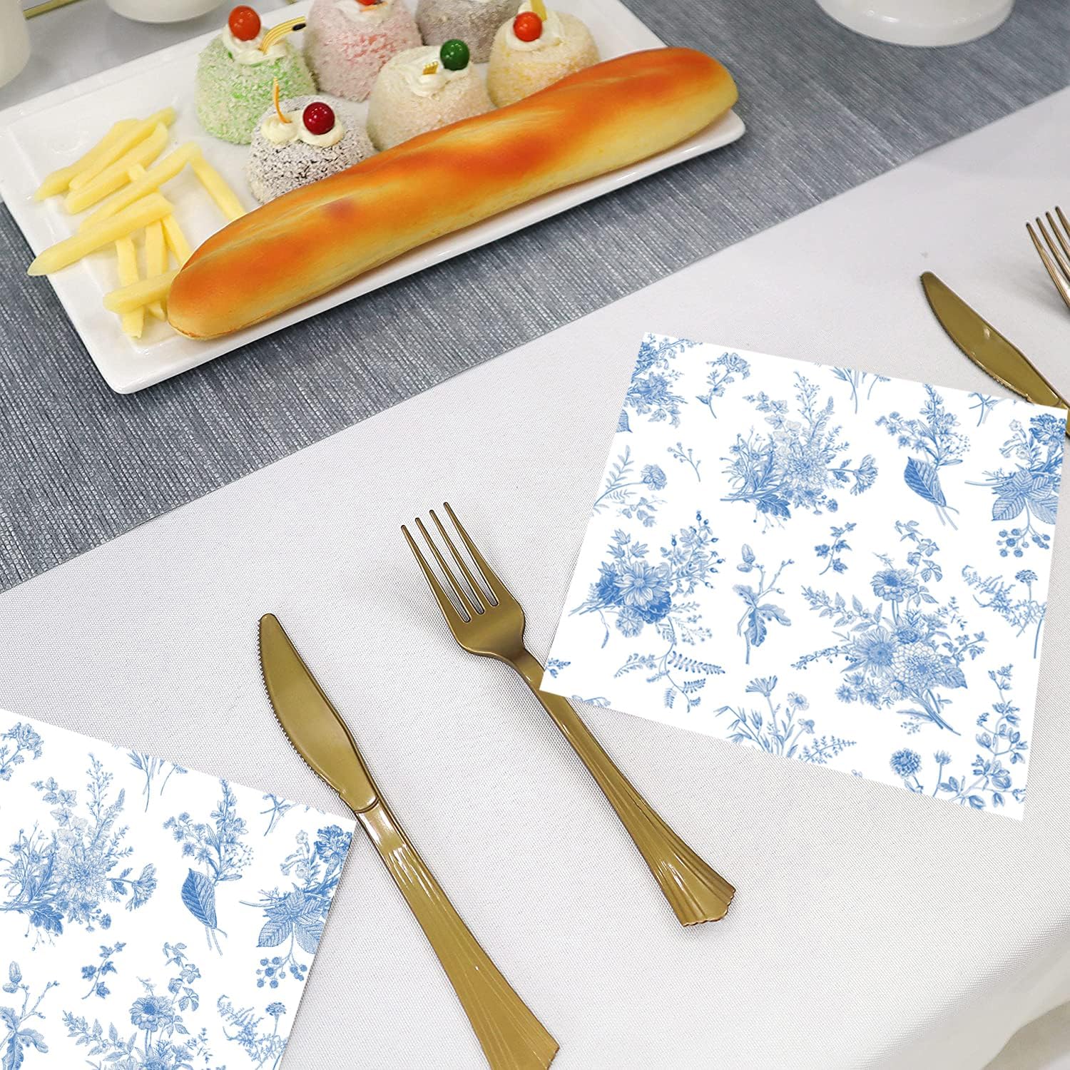 100Pcs Blue Floral Party Supplies Set 7"Blue White Floral Dessert Plates and BlueFloral Napkins for Bridal Shower Wedding Tea Birthday Party Decor Serve50