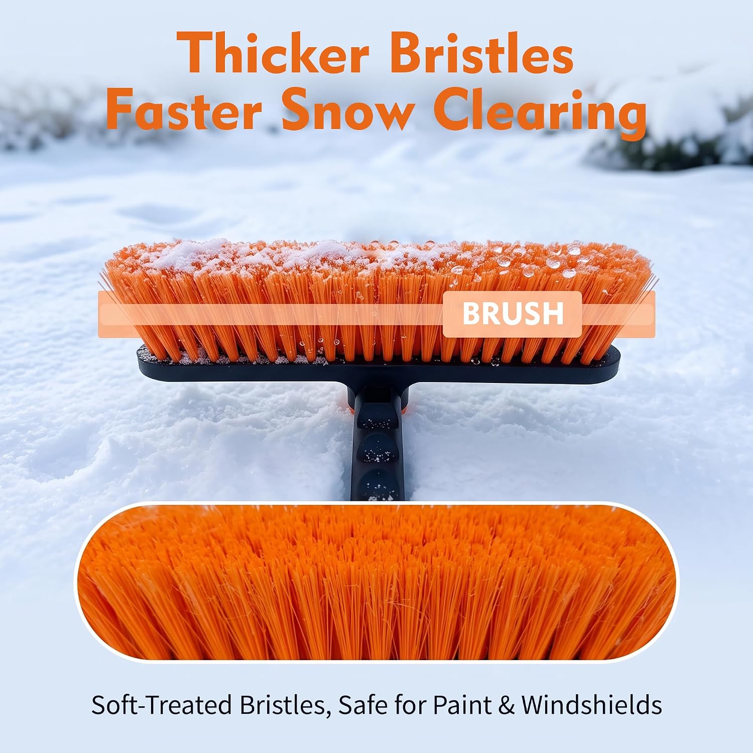 35" Extendable Snow Brush and Ice Scraper for Car Windshield,Detachable Snow Removal Tool with Ergonomic Foam Grip for Cars, Trucks, SUVs (Heavy Duty ABS, PVC Brush, Orange) image 3
