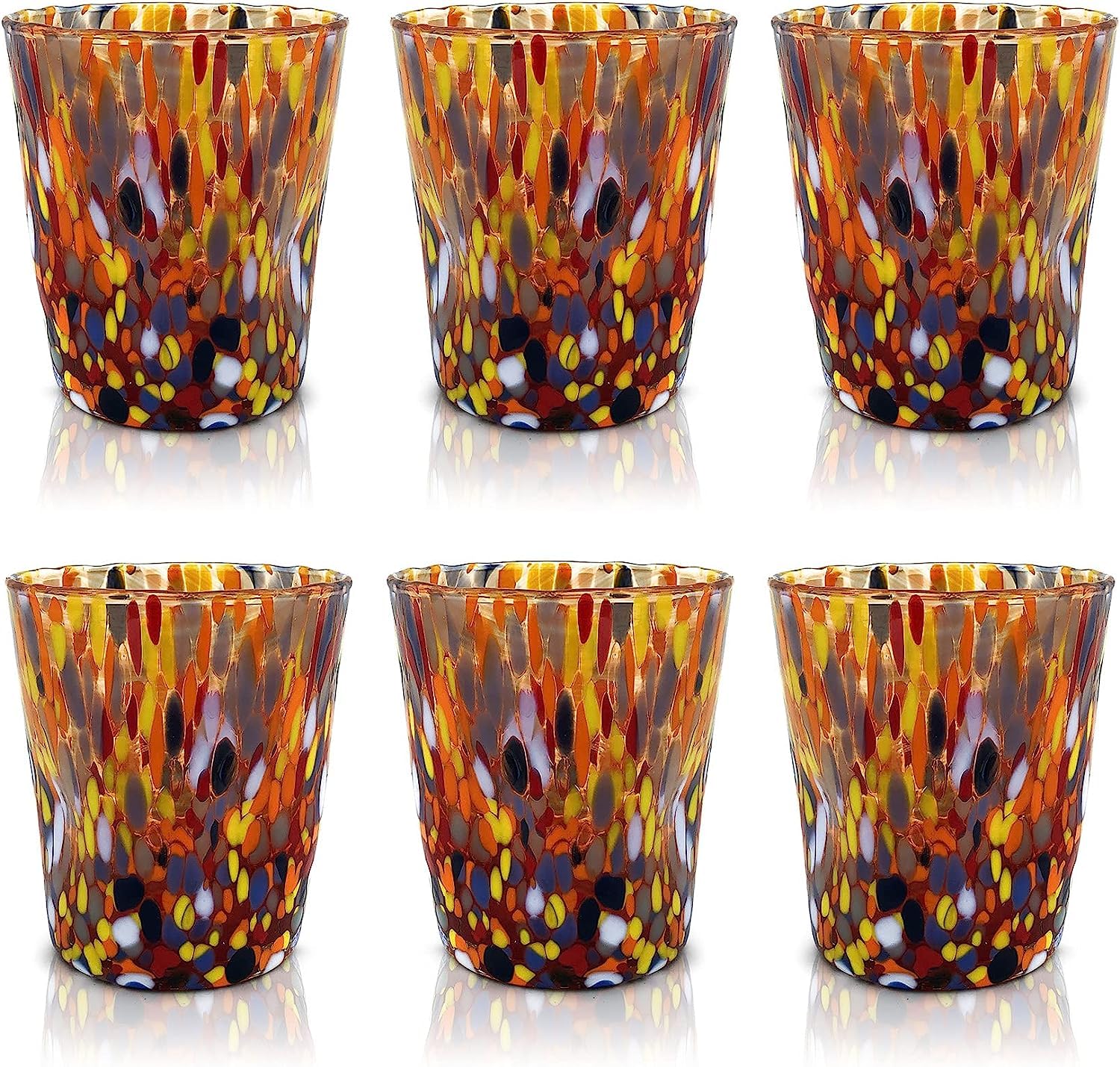 MAZZEGA ART & DESIGN - 6 Goto Tumbler Glasses in Hand-Blown and Handcrafted Murano Glass - The Colors of Murano - Model 'Tumbler 350 ml.' (Red, 6)