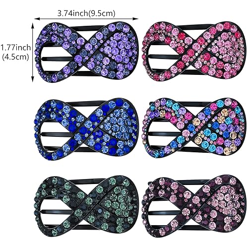 Miniatura 2 de 6 pinzas para el cabello planas de concordia francesa con diamantes de imitación, pinzas de pelo curvadas de 3.74 pulgadas, pinzas de pelo de