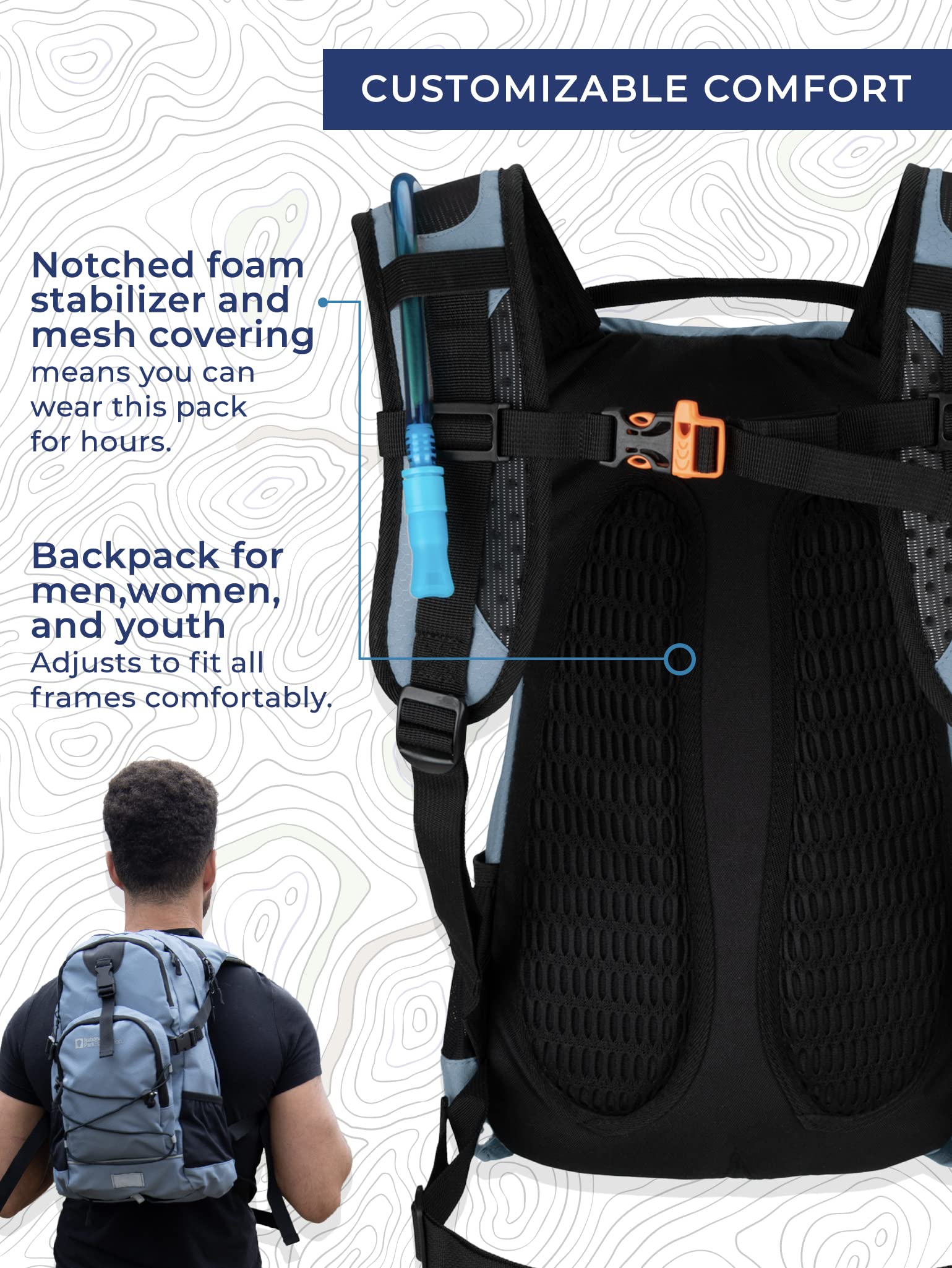 National Park Foundation Sac à dos d'hydratation de 18 l avec sac à eau de 2 litres, sac à dos léger pour le cyclisme, la randonnée, la course, l'escalade, pour hommes, femmes et enfants (bleu)