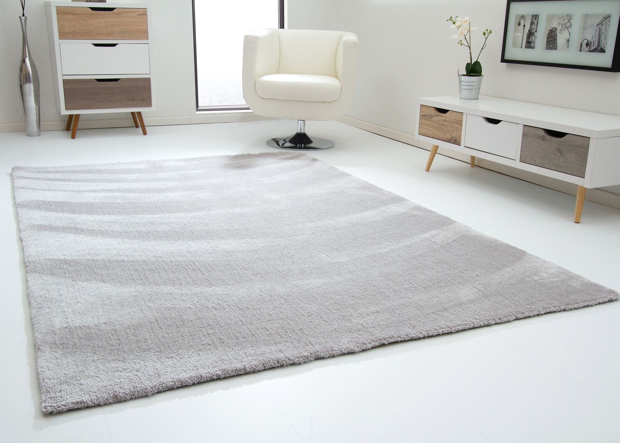 Steffensmeier Designer Teppich Modern Nicki in Silber, Ökotex Zertifiziert, Größe: 140x200 cm