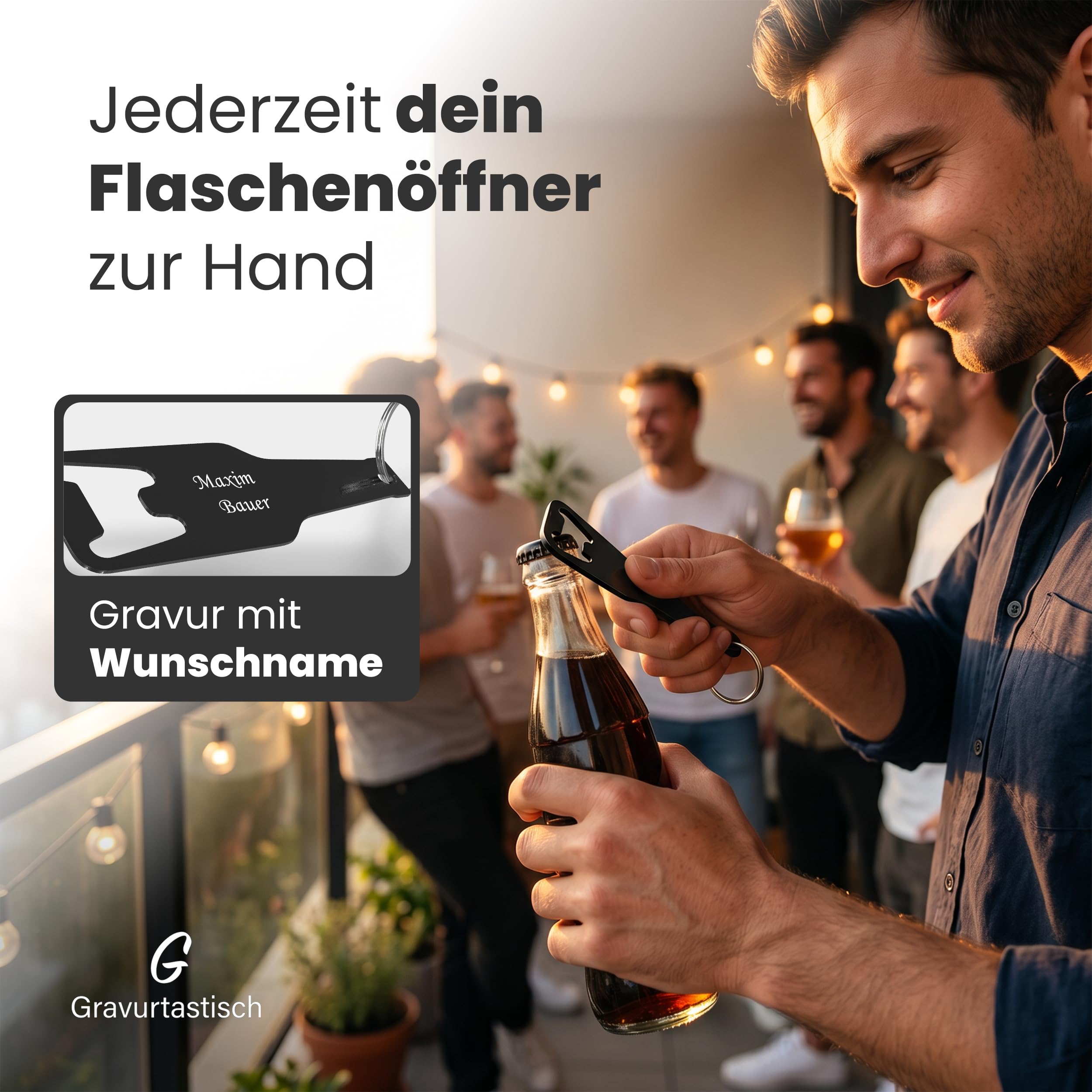Gravurtastisch Flaschenöffner personalisiert mit Gravur - Bieröffner mit Wunschtext - Geschenk für Papa und Männer - Vatertag Hochzeit Gastgeschenk - Edelstahl (250, Blau)
