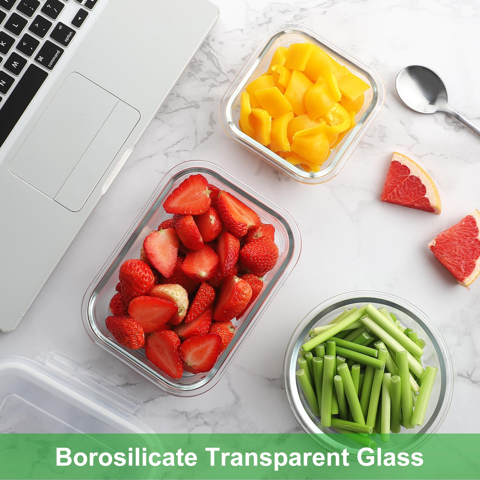 HOMBERKING Contenitori per alimenti in vetro con coperchio, [18 pezzi], contenitori ermetici per la preparazione dei pasti, contenitori ermetici per il pranzo, senza BPA e a prova di perdite (9
