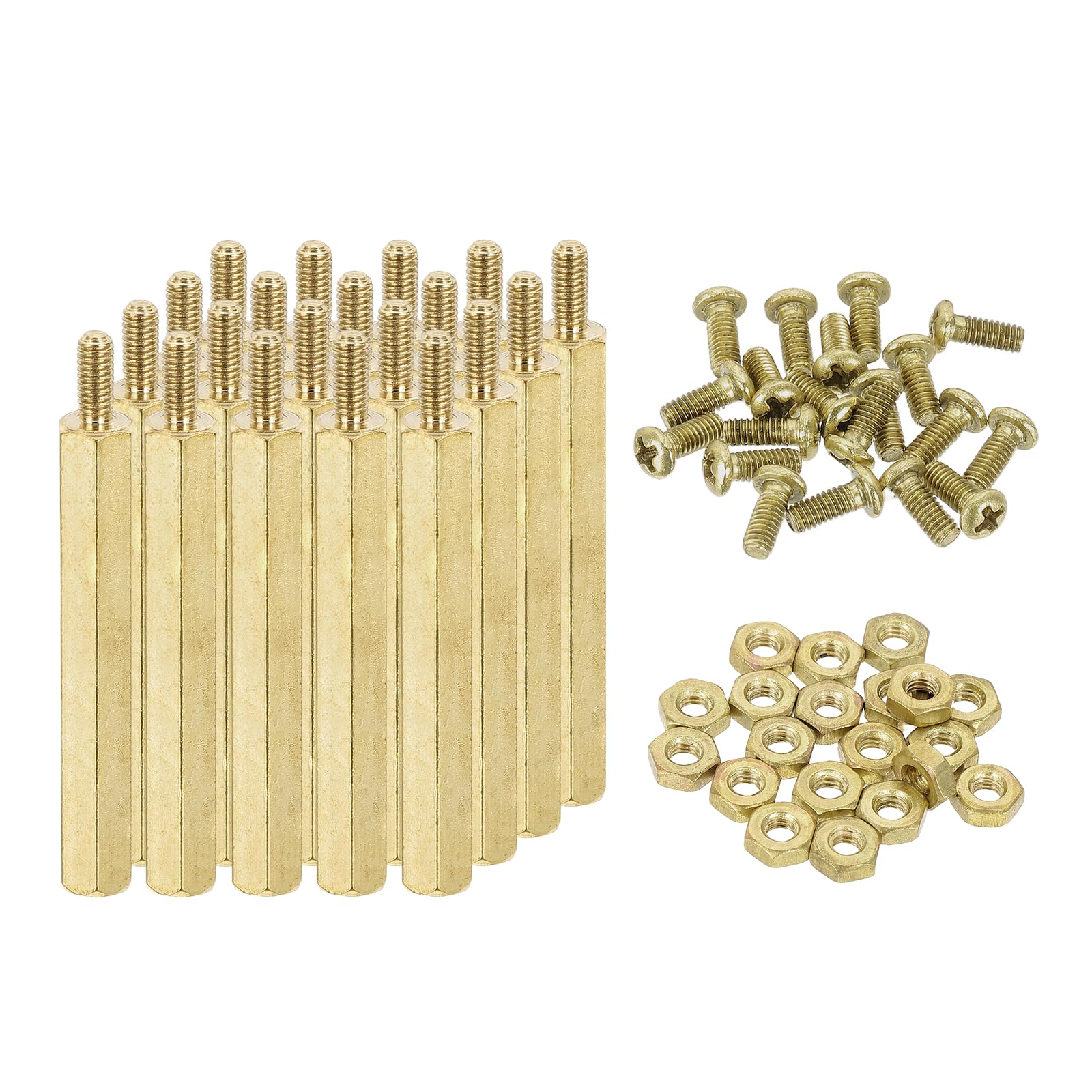 sourcing map M2.5 Male Brass Hex Spacer Standoffs Screws Nuts, 20 Set Hex Column Screw Nut Assortment Kit M2.5 * 35+6 Threaded Standoff for Raspberry Pi PCB Motherboard DIY