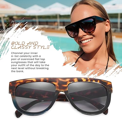 Miniatura 2 de Gafas de sol de gran tamaño con parte superior plana para mujer, diseño cuadrado grande, retro, gafas de sol